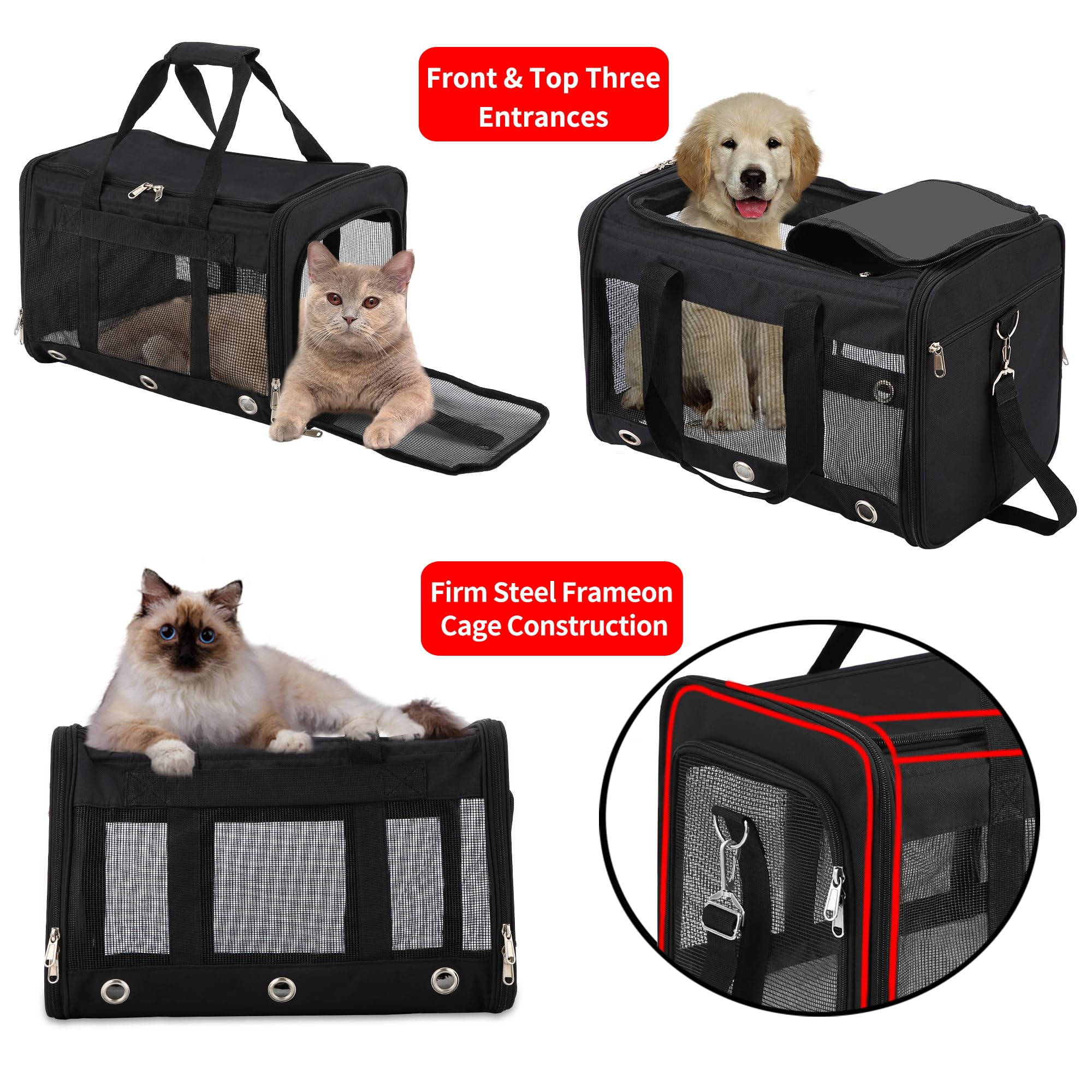 Soft Sided Cat/Dog Carrier,Collapsible Pets Travel Carriers For Pet/Puppy With Shoulder Strap & Removable Mat,Mesh Top Load Small Dogs/Cats Carry Bag Up To 17 Lbs Tsa Airline Approved(Black,M)