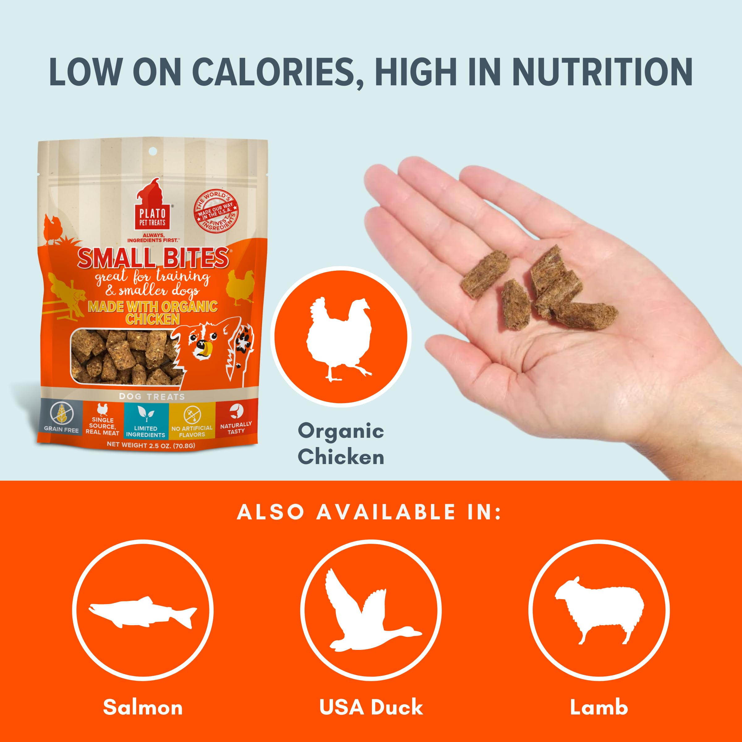 PLATO Small Bites Dog Treats, Natural Bite Sized Real Meat & Chicken Flavor, Grain Free & High in Protein, Air Dried Authentic I