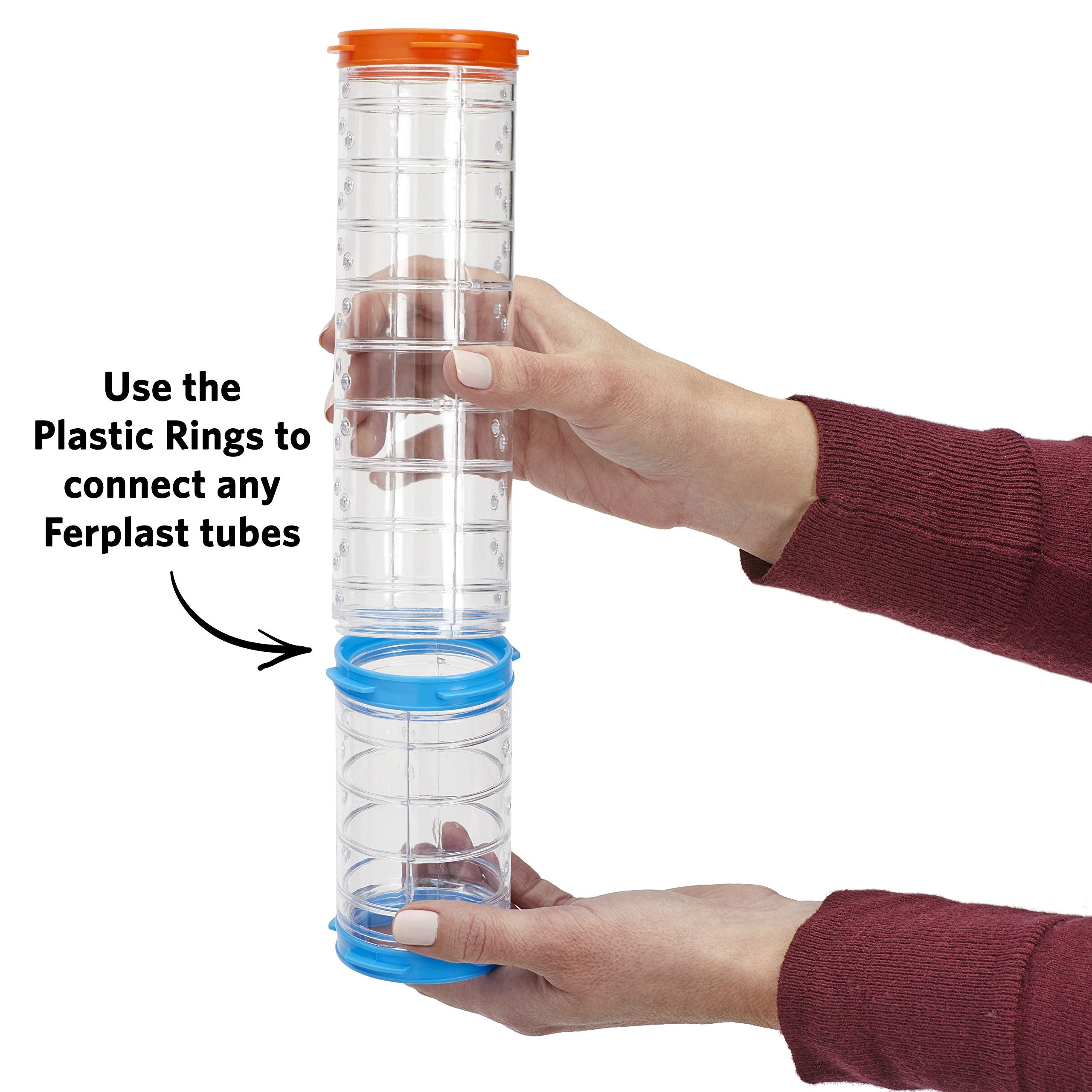Ferplast Hamster Cage Play Tube | Two-Piece Spare Tube Plastic Connection Ring Piece, 2.4 Inch Diameter, Blue And Orange
