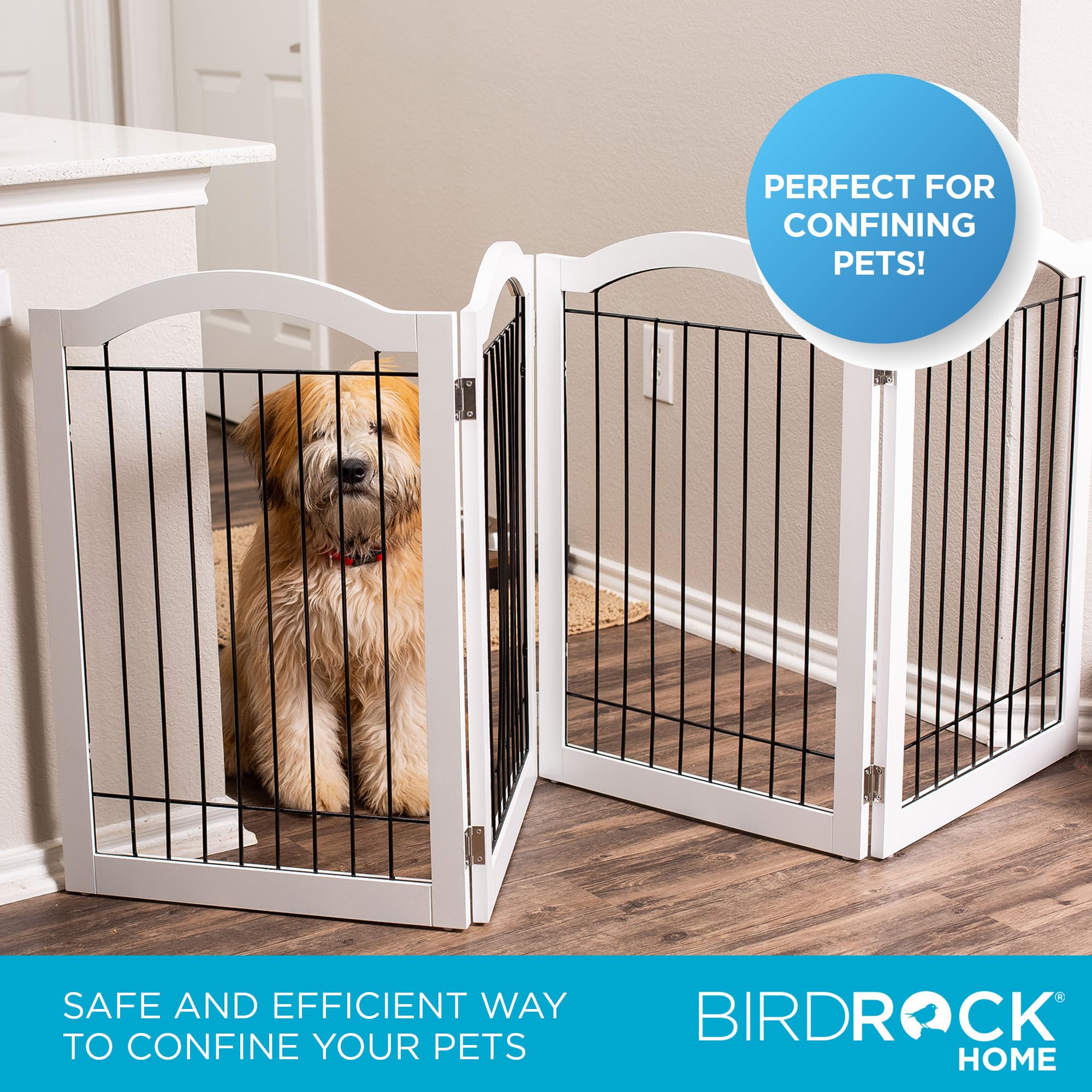 Internet'S Best Arched Top Wire Dog Gate - 4-Panel Free Standing Indoor Folding Pet Barrier, Ideal For Medium, Large Dogs, Puppies, & Cats, For Home, Doorway, Stairs - 30In X 80In, White