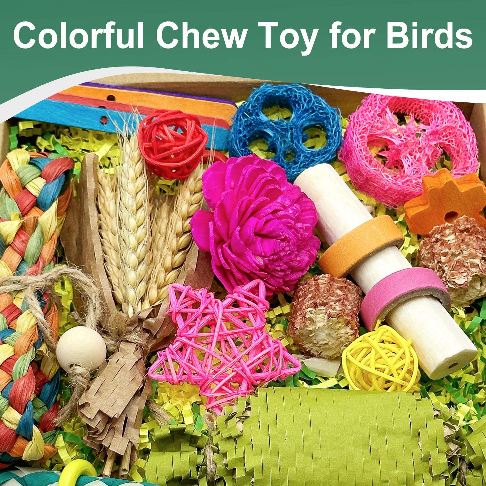 LOPERDEVE Natural Bird Toy Foraging Parrot Shredding Toys Box Conure Chewing Toys for Cockatiel Lovebird Parakeet Budgie Small-M