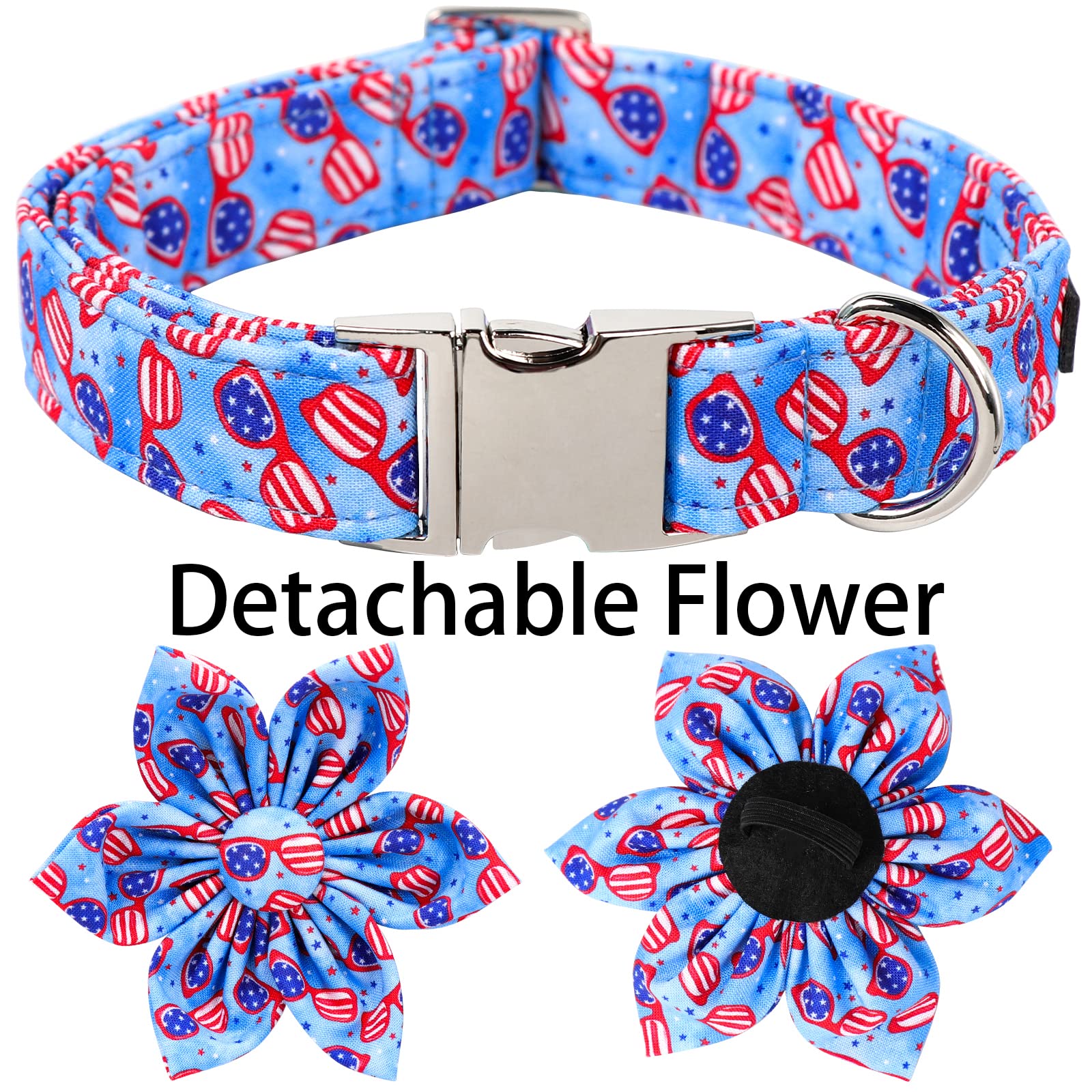 Aring Pet American Flag Dog Collar-Adorable Summer Patriotic Dog Collar With Flower, Adjustable Fourth Of July Dog Collars With