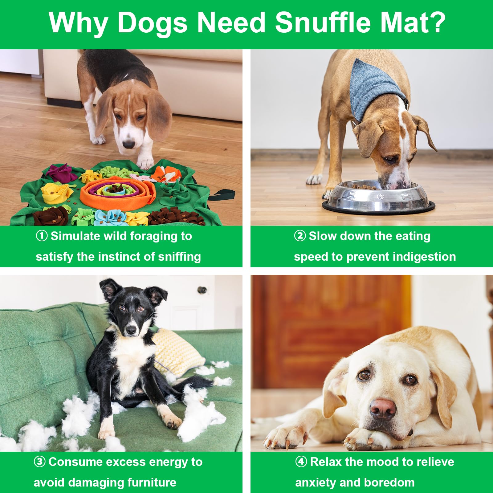 Vextronic Snuffle Mat For Dogs Large Breed Small Medium, 25''X25'' Dog Sniffing Mat, Interactive Puzzle Foraging Mat For Dogs, D