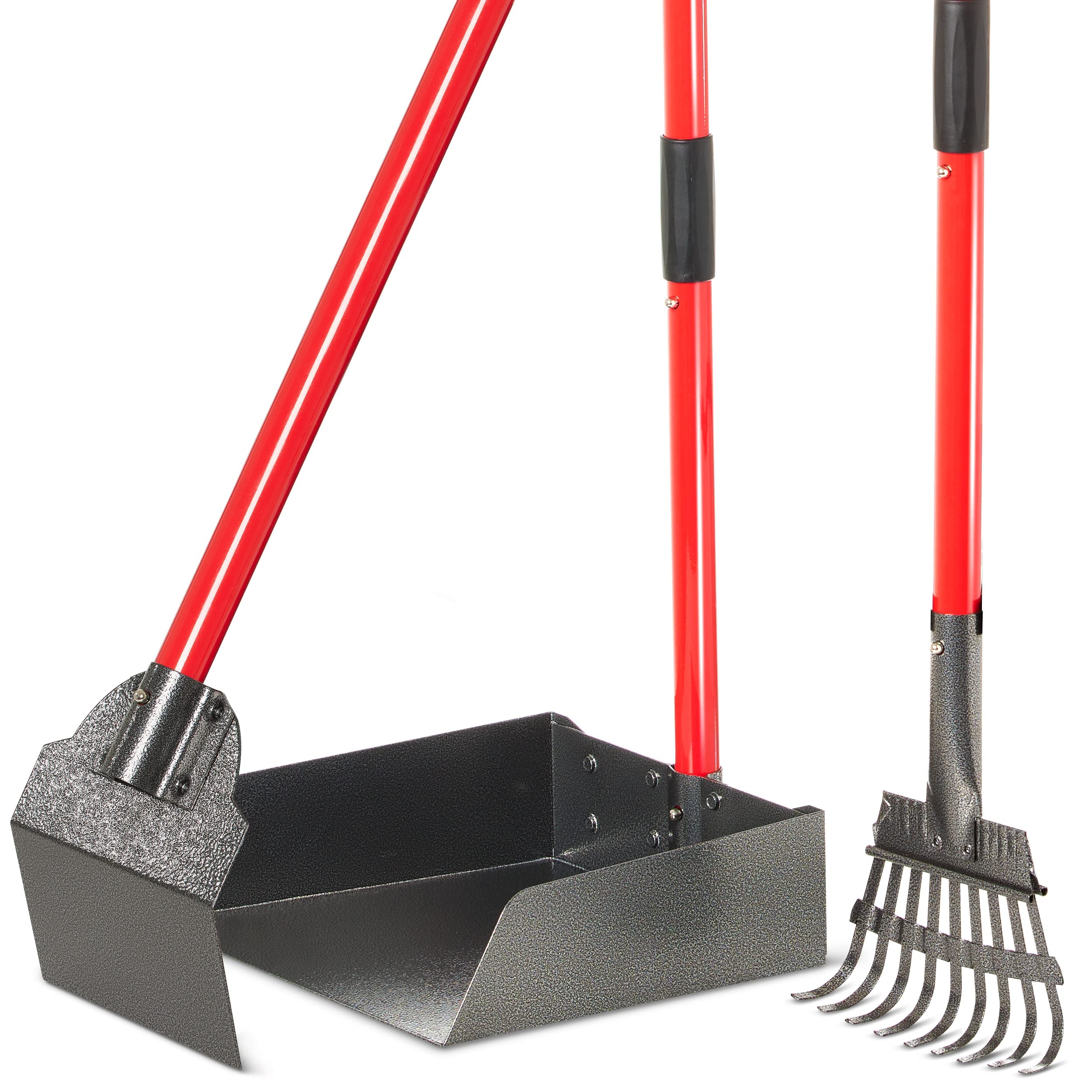 Pawler Pooper Scooper For Large Dogs, Small Dogs And Horses, Metal Poop Scooper Set With Long Handle Rake, Spade And Tray For Ya