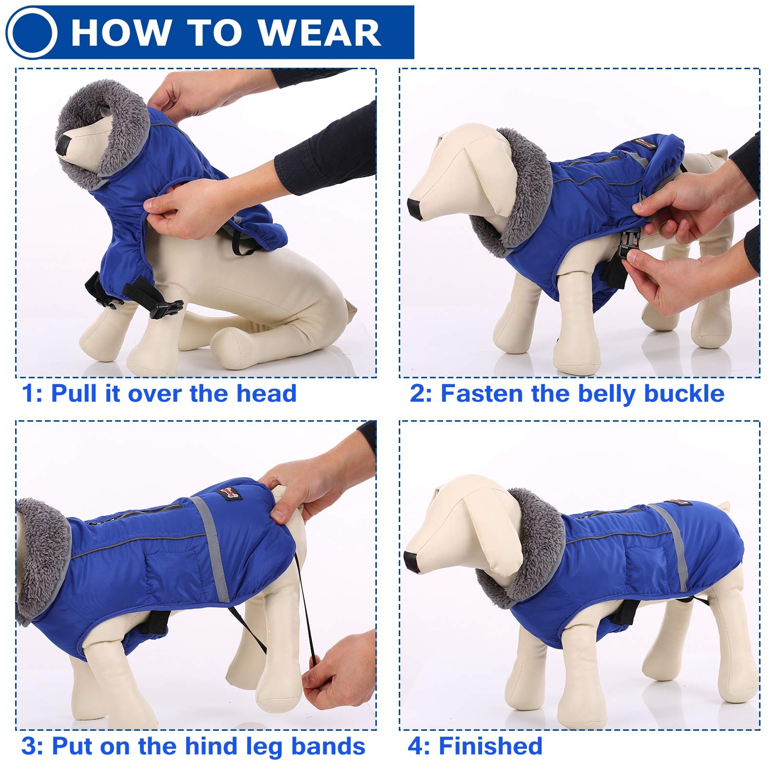 Qbleev Warm Dog Coat Reflective Dog Jacket, Waterproof Dog Winter Coat Turtleneck Dog Clothes For Cold Weather, Thick Fleece Lin