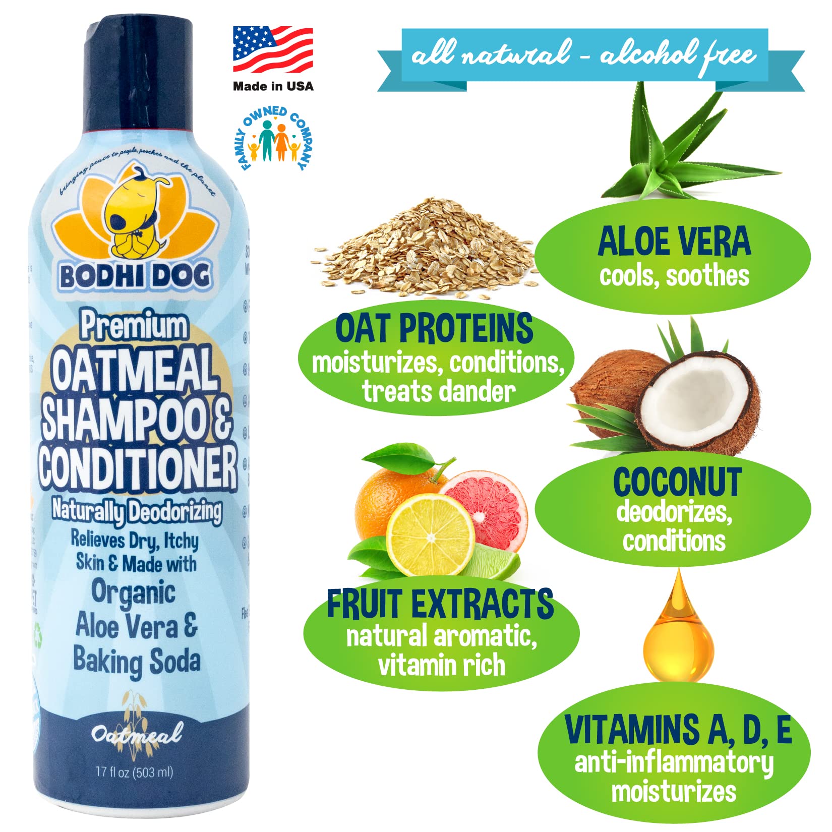 Bodhi Dog Oatmeal Shampoo & Conditioner - Hypoallergenic Formula - Naturally Deodorize Dogs, Cats & Pets - Made w/Organic Ingred