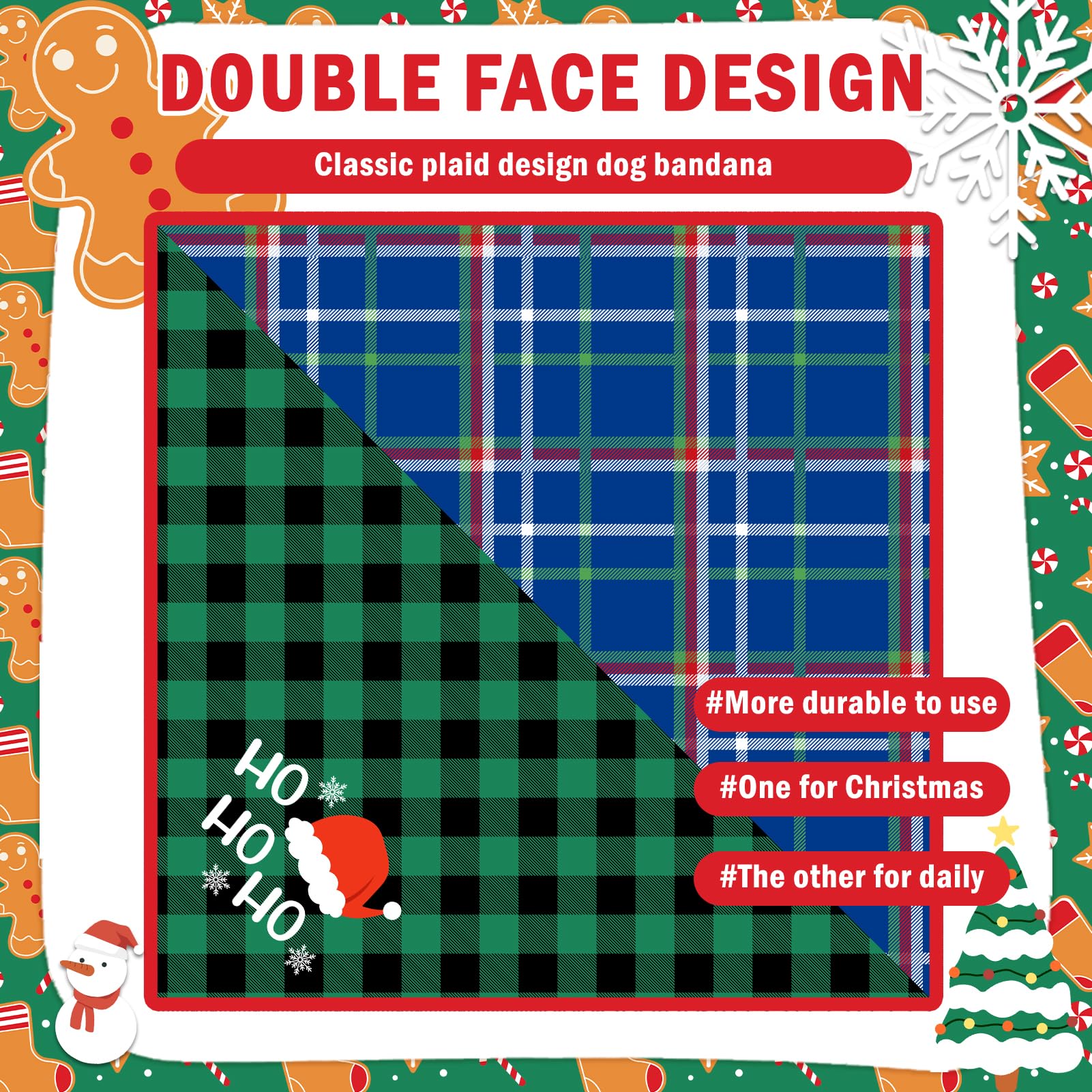 Scenereal Christmas Dog Bandanas 2 Pack, Puppy Snowman Xmas Triangle Bibs Handkerchief, Reversible Holiday Dog Bandana For Boy A