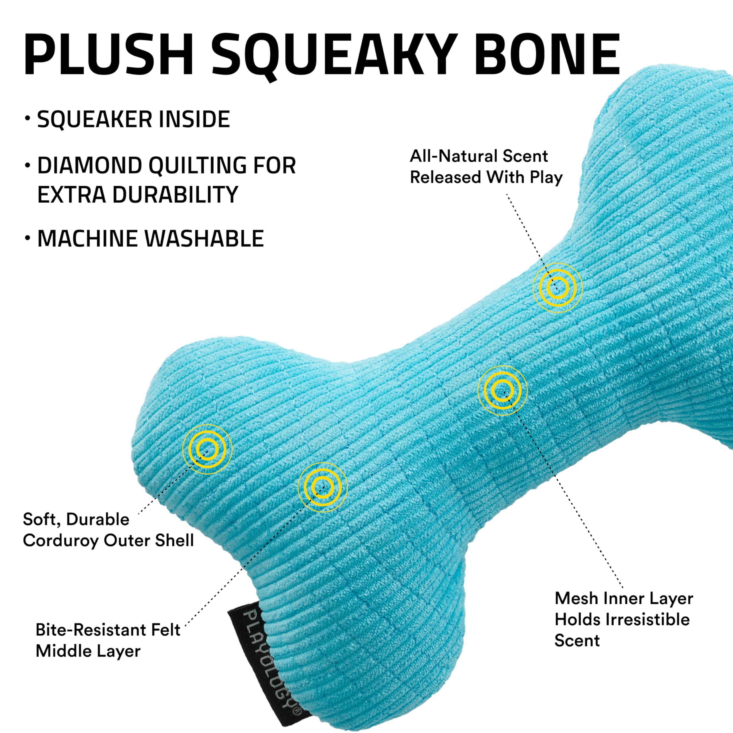 Playology Dog Toys | Plush Squeaky Bone Chew Toy for Dogs | Jumbo Peanut Butter Scented Toy - Easy to Clean and Made from Non To