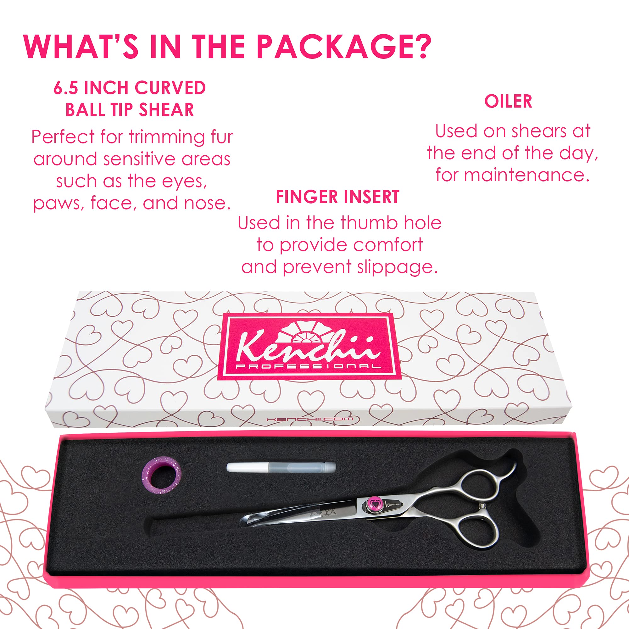 Kenchii Love Dog Grooming Scissors, 6.5 Inch Curved Balltip Shears, Dog Scissors For Grooming, Professional Pet Grooming Scissors, Safety Round Tip Shears