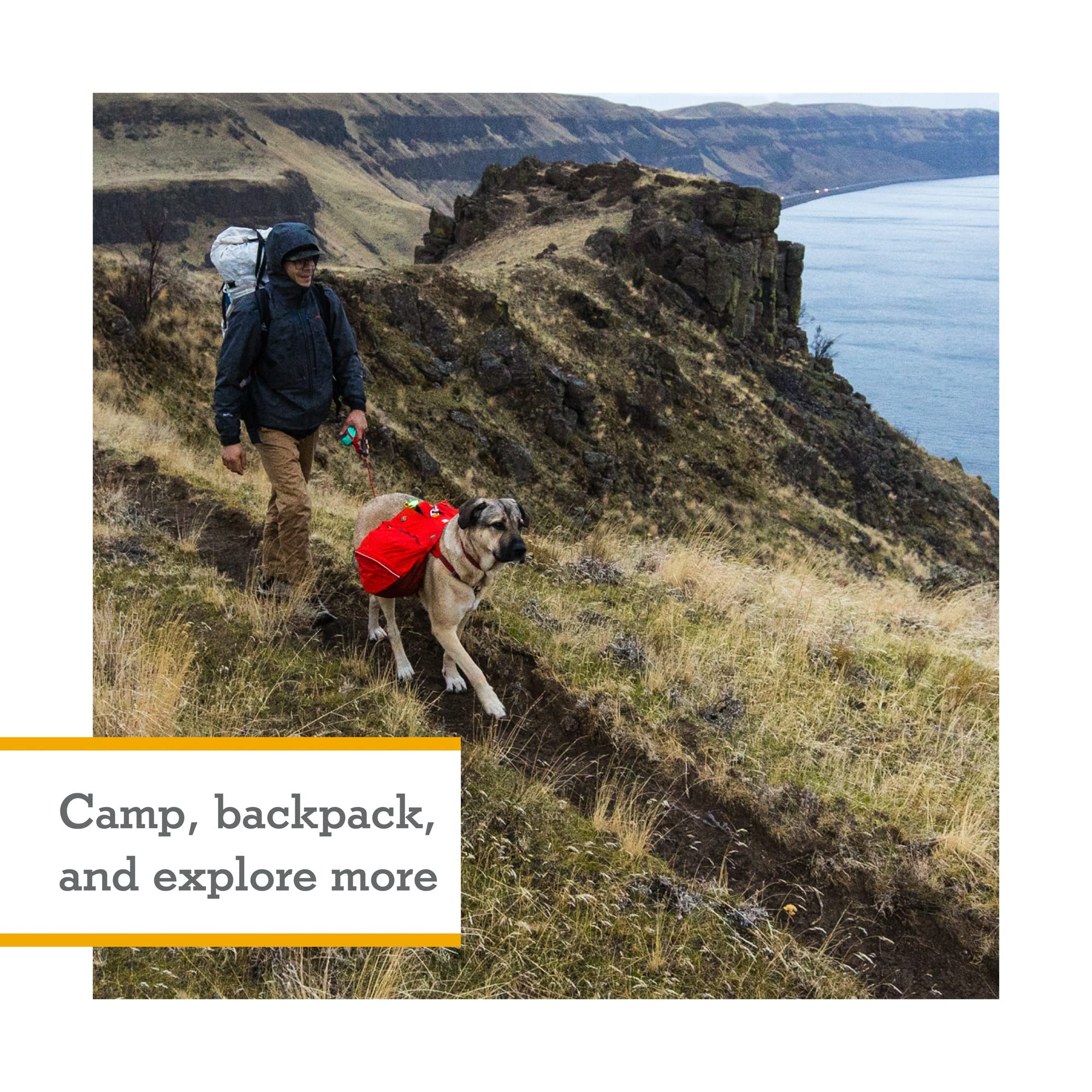 Ruffwear, Palisades Dog Backpack, Multi-Day Hiking Pack with Saddlebags and Hydration Bladders, Red Sumac, Large/X-Large