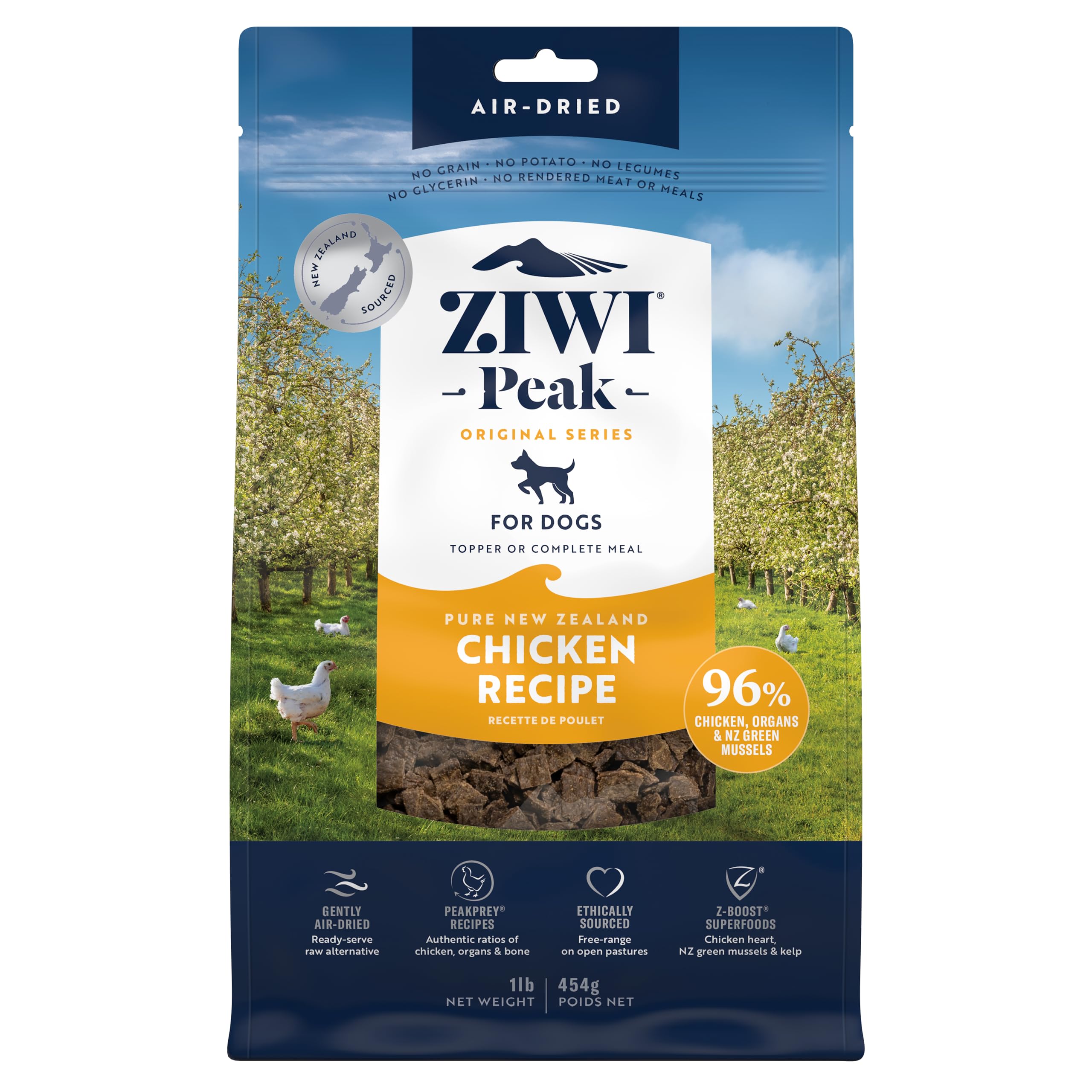 ZIWI Peak Air-Dried Dog Food - Chicken - All Natural, High Protein, Grain Free, Limited Ingredient w/ Superfoods (16oz)