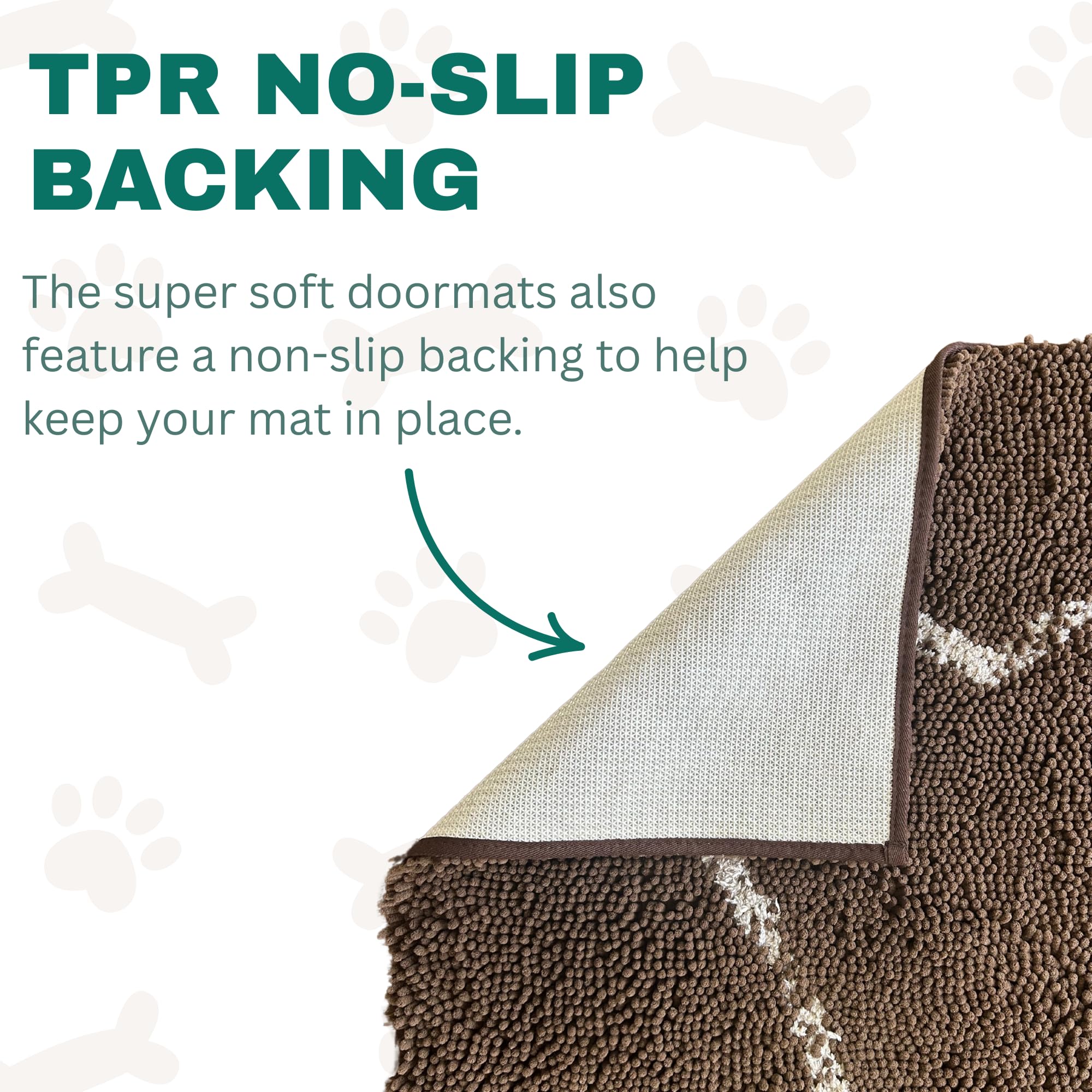 Soggy Doggy Doormat With Bone Design | Evergreen/Oatmeal Bone | Large 26    X 36    | Ultra Absorbent Microfiber Chenille Wet Do