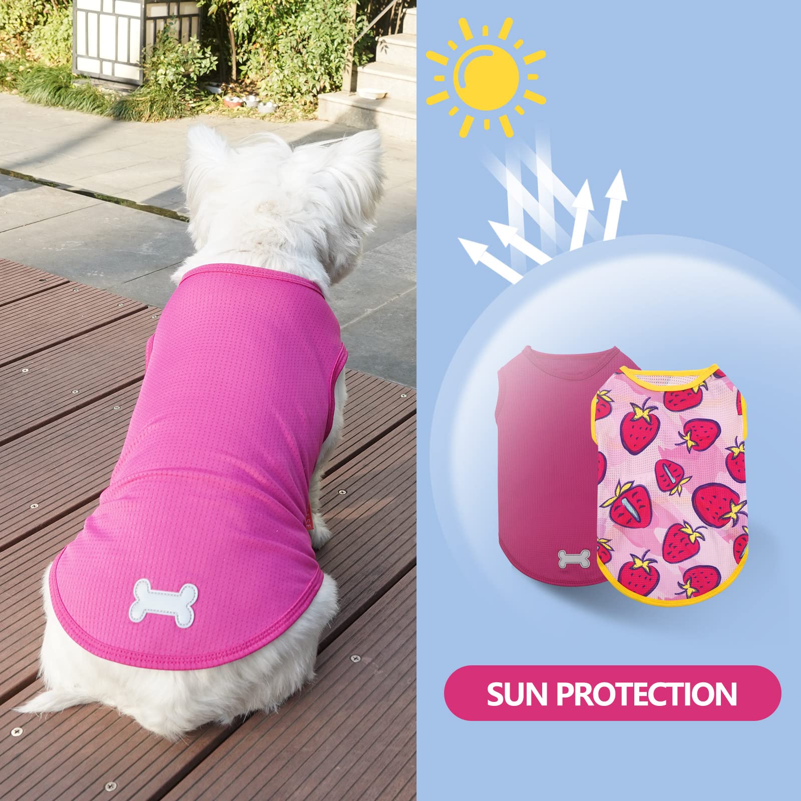 Kyeese 2 Pack Dogs Shirt For Small Dogs Quick Dry Lightweight Dog T-Shirts With Reflective Label Tank Top Sleeveless Vest Dog Clothes Strawberry Pattern Great For Summer, Medium, Strawberry+Rose