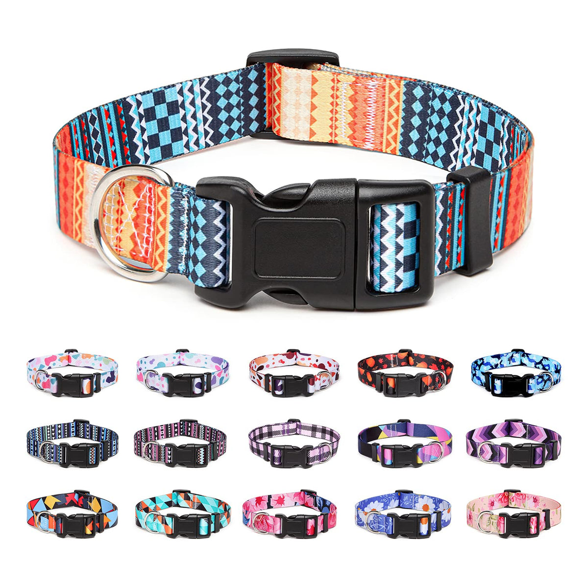 Suredoo Adjustable Dog Collar With Patterns, Ultra Comfy Soft Nylon Breathable Pet Collar For Small Medium Large Dogs (L, Bohemian Orange)