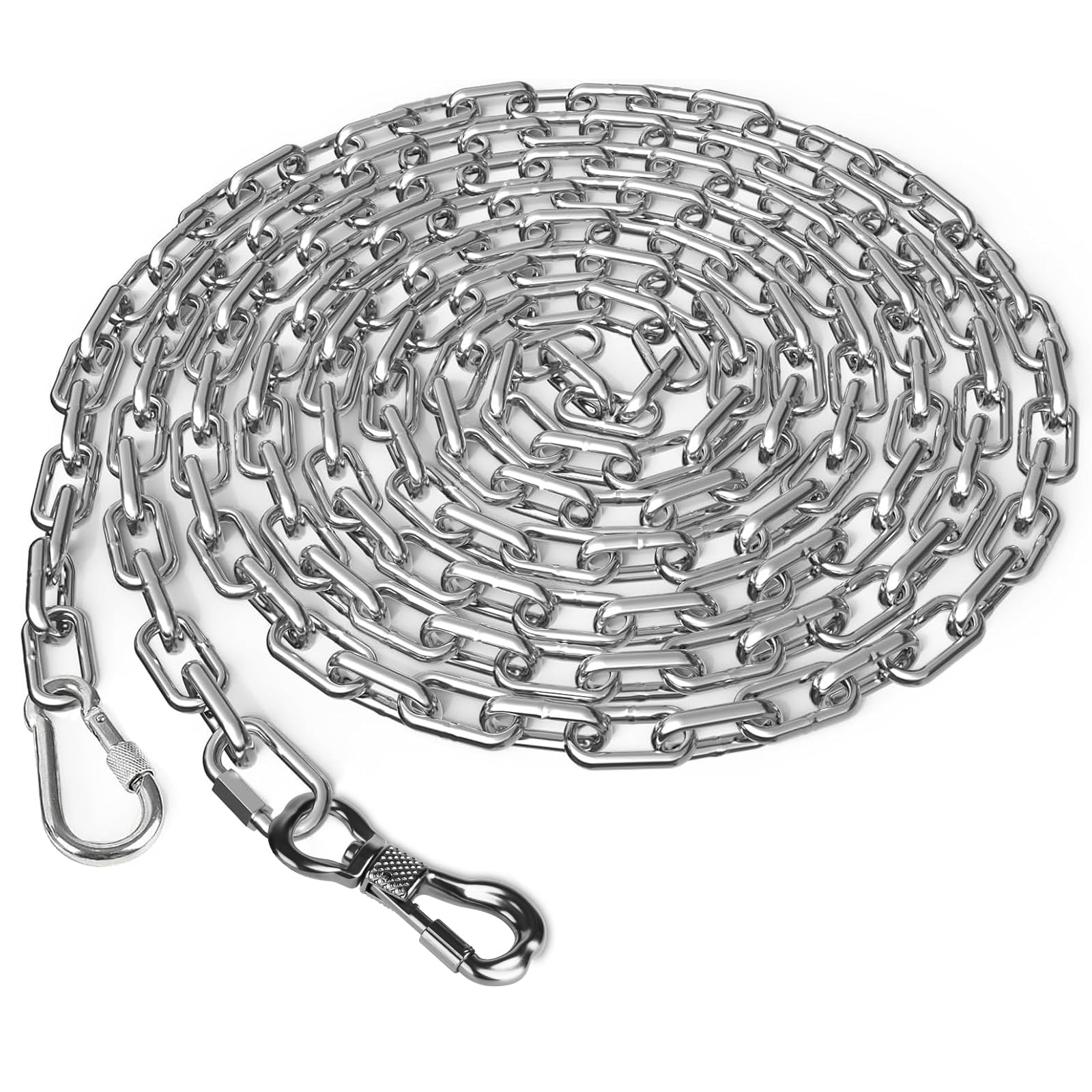 Tresbro Heavy Duty Dog Chains For Outside, 10Ft Stainless Steel Tie Out Cable With Swivel Hook For Large Dogs, Metal Chew Proof 