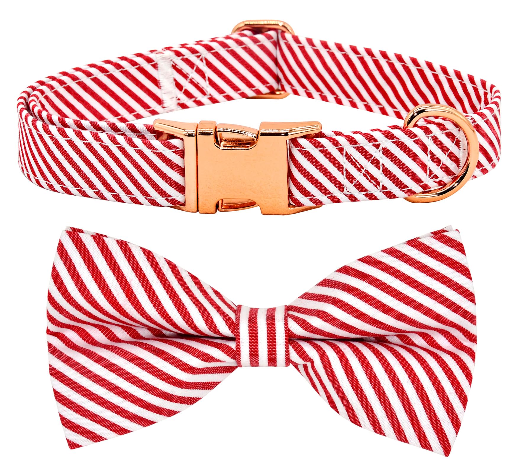Classical Red Stripe Dog Bow Tie Dog Collar Accessory, Detachable Bowtie, Adjustable Collar For Small Medium Large Dogs