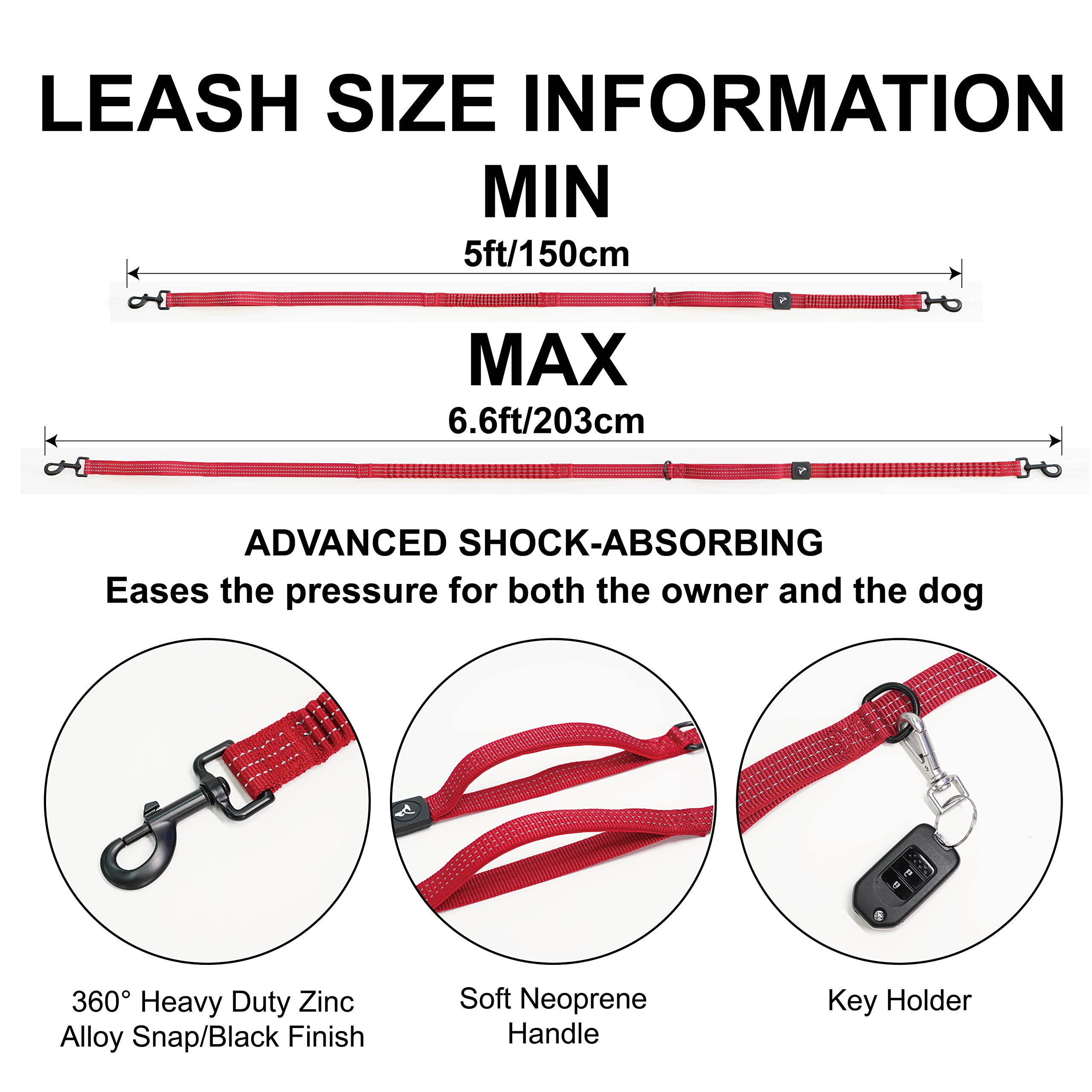 Kruz Pet Kzjbelt-01 Jogging Belt And Hands Free Dog Leash - Retractable Shock Absorbing Bungee Leash With Waist Belt - Running,