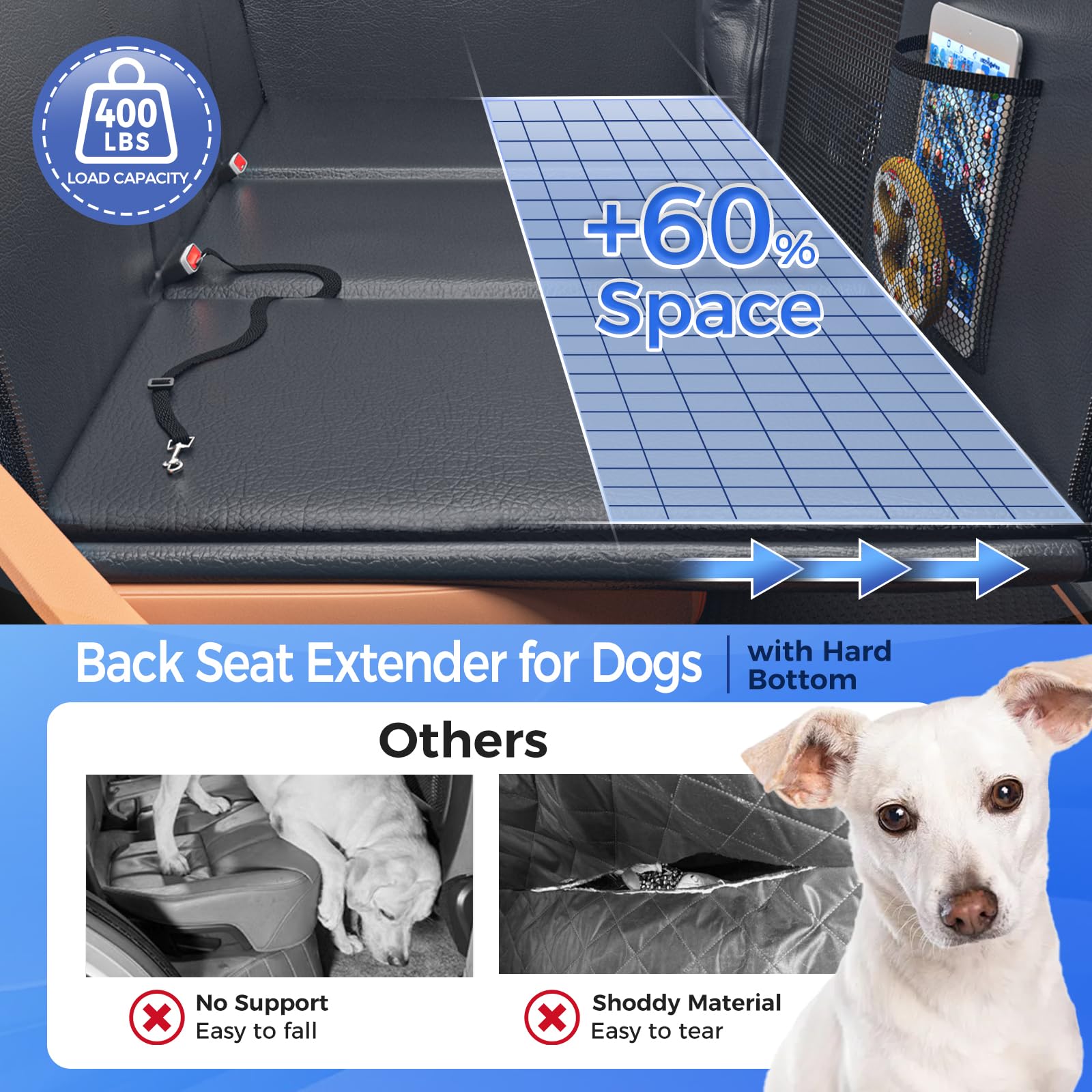 Hob4U Back Seat Extender For Dogs, Hard Bottom Dog Car Seat Cover For Truck Back Seat, Upgraded Pu Leather Dog Hammock For Car,
