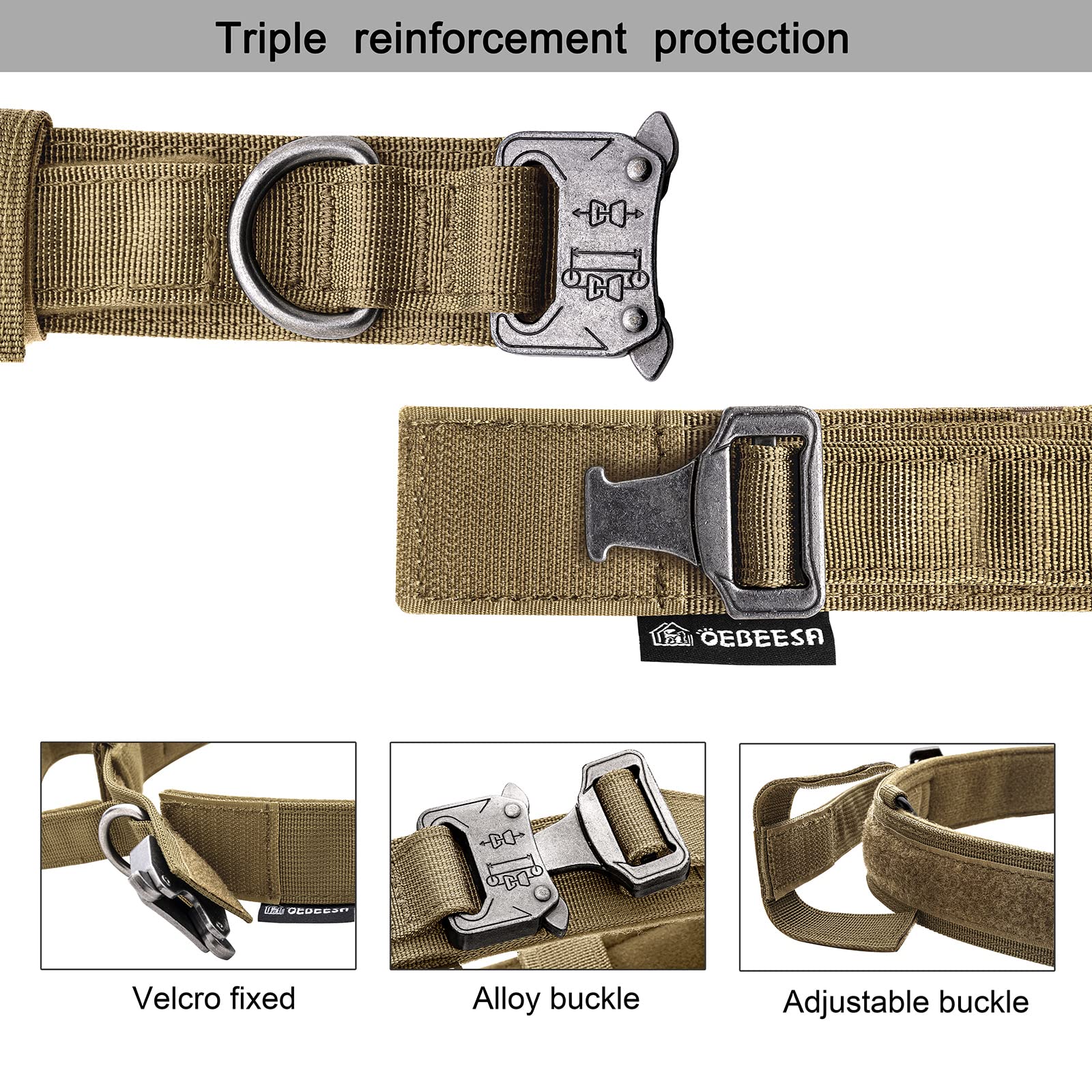 OEBEESA Tactical Dog Collar Adjustable Military Collar: - Nylon K9 Collars with Handle and Heavy Duty Metal Buckle for Medium Do