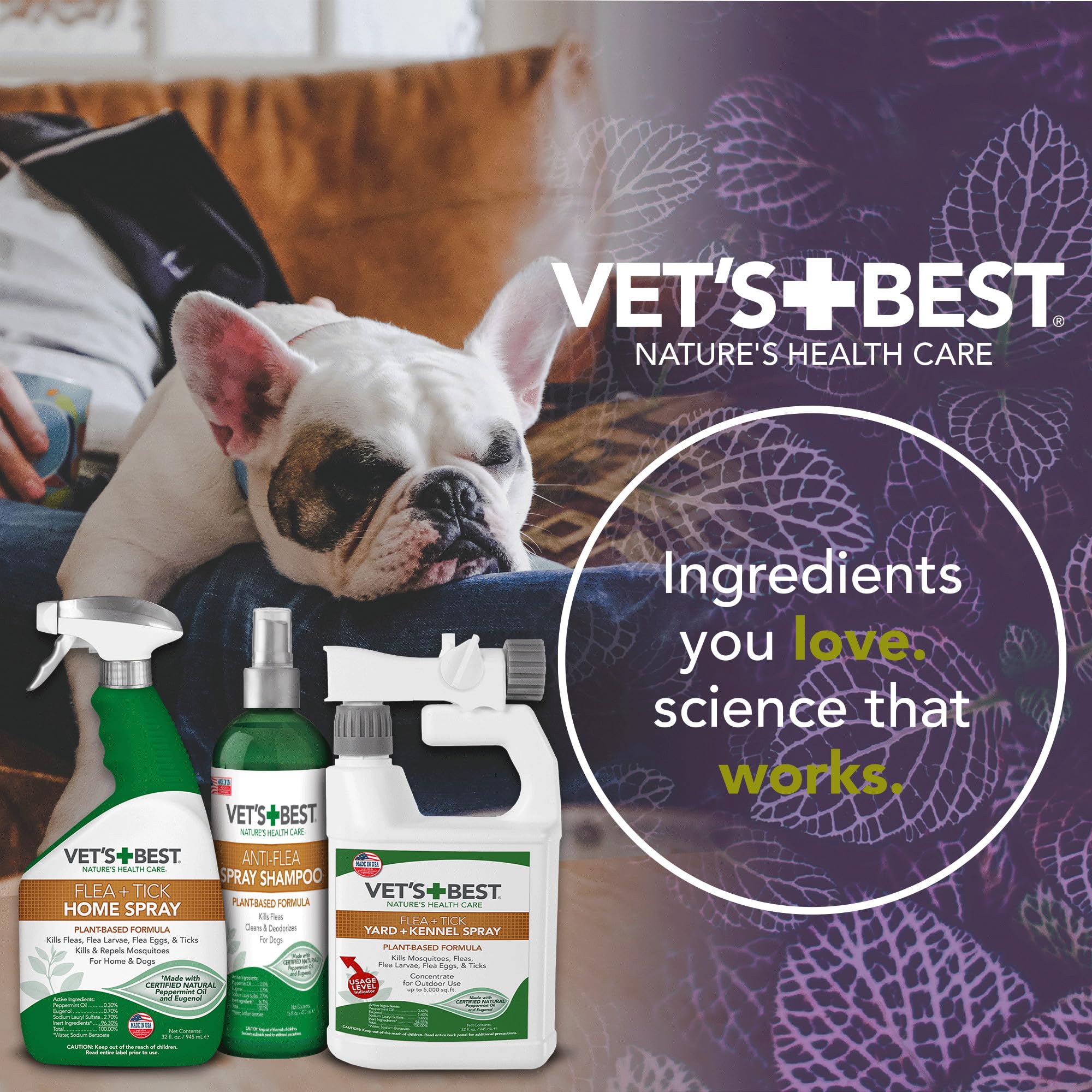Vets Best Anti-Flea Spray Shampoo - Dog Flea and Tick Treatment - Plant-Based Formula - Certified Natural Oils - 16 oz
