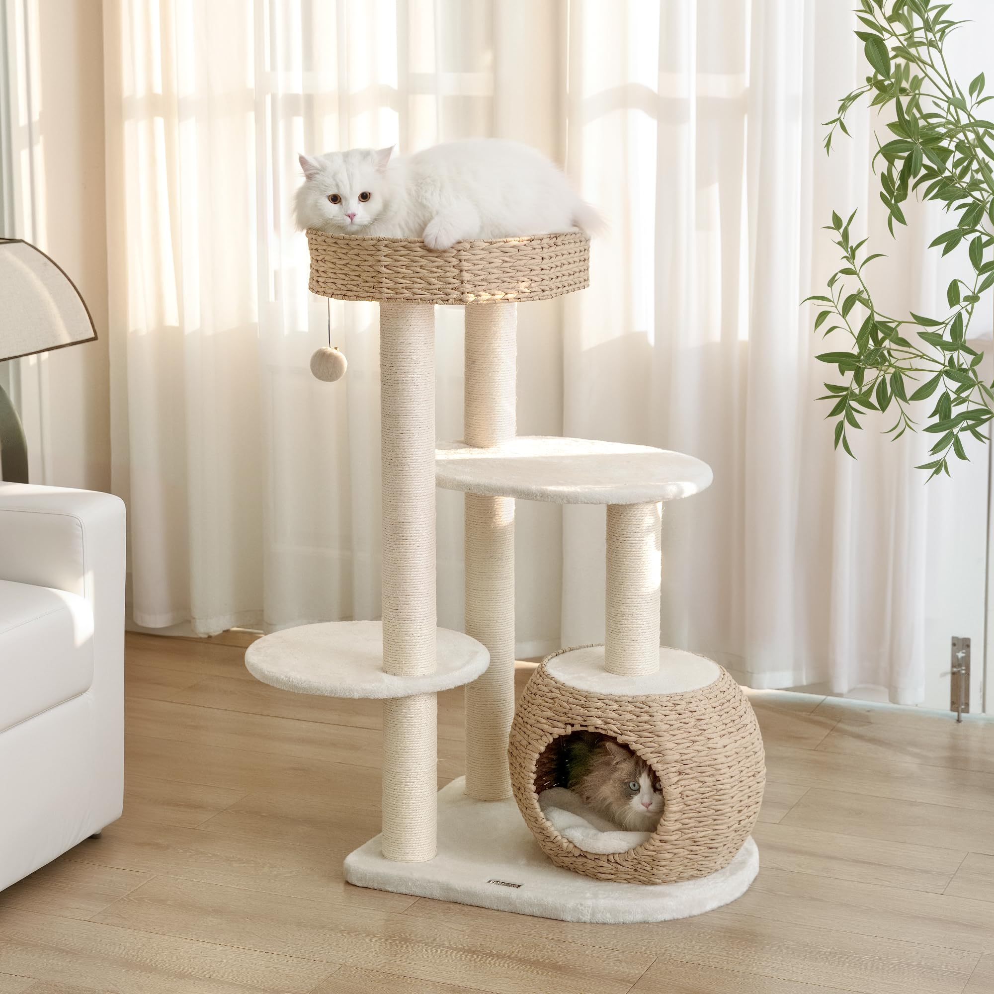 Kamaboko Modern Cat Tree, Cat Trees For Indoor Cats W/Natural Sisal Scratching Posts, Hand-Woven Condo & Top Perch, 39'' Tall Ca