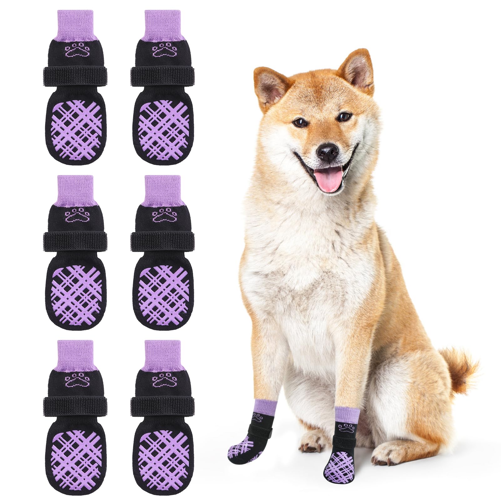 Beautyzoo Dog Socks - Prevent Licking, Anti-Slip For Hardwood Floors - Shoes For Small, Medium, Large Dogs - Double Side Grips, 