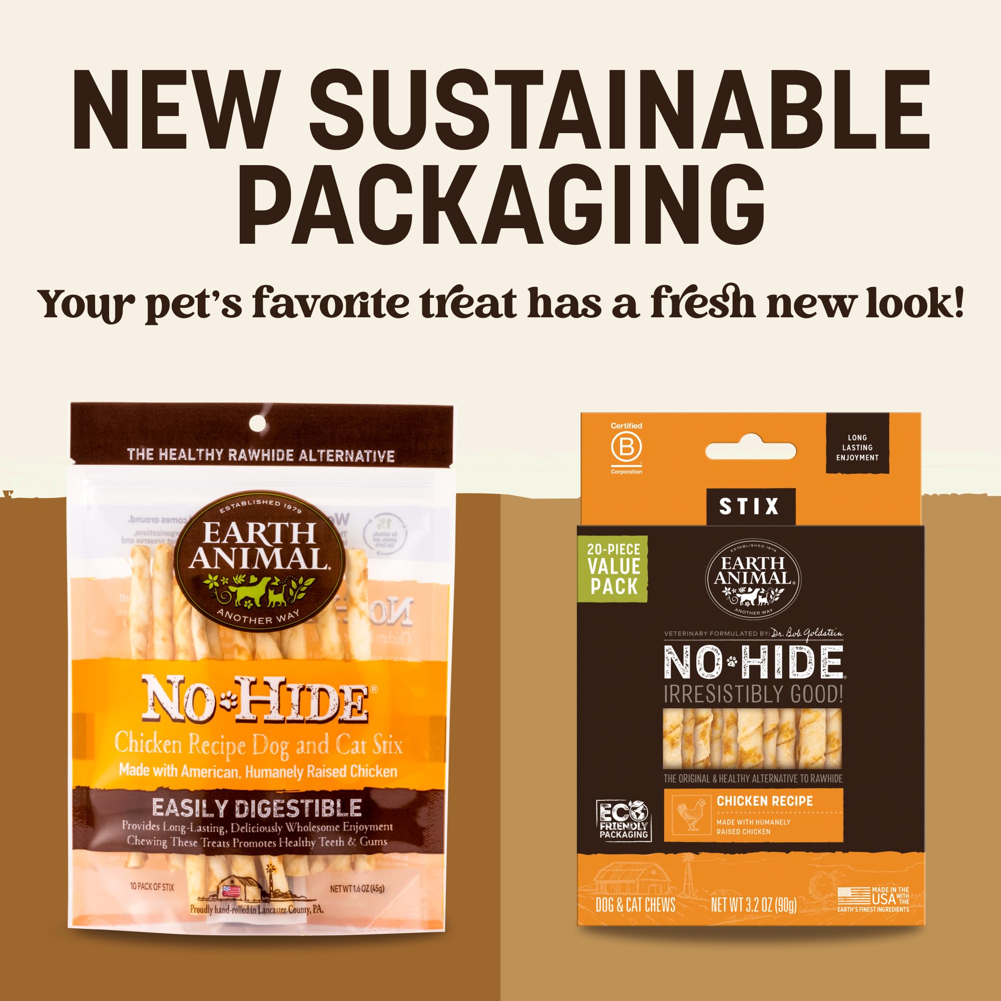 Earth Animal No Hide Stix - Long Lasting Rawhide Free Small Dog Chews Sticks, Chicken - 40 Count Extra Value Pack