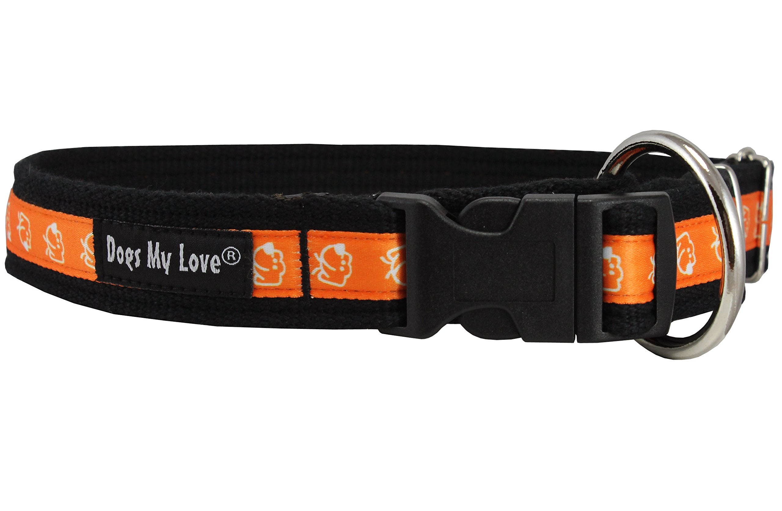 Cotton Web Adjustable Dog Collar 2 Sizes Medium To Xxlarge, Orange Doggie Pattern (Medium/Large: 14'-20')