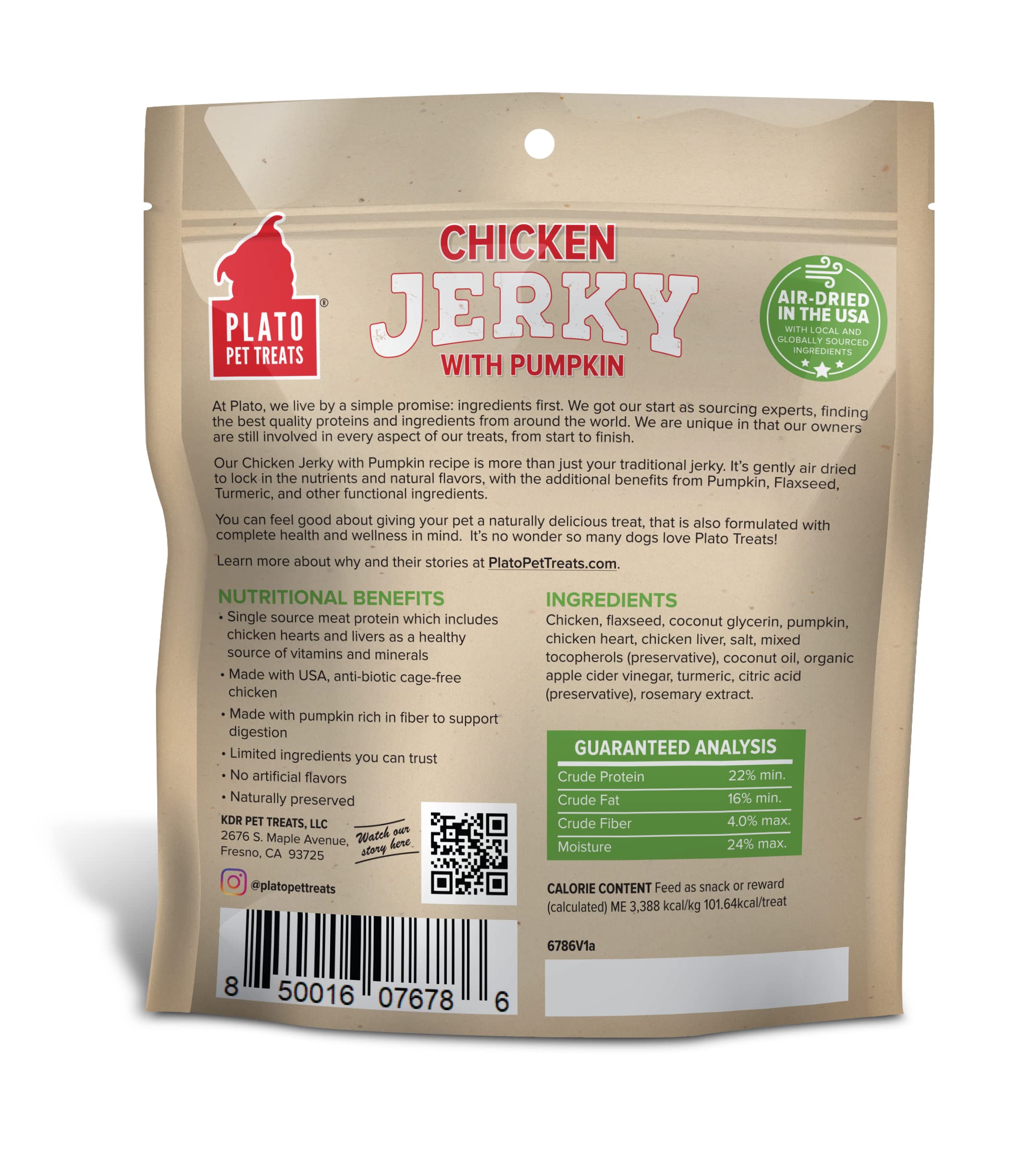 Plato Dog Jerky Chicken With Pumpkin 7Oz