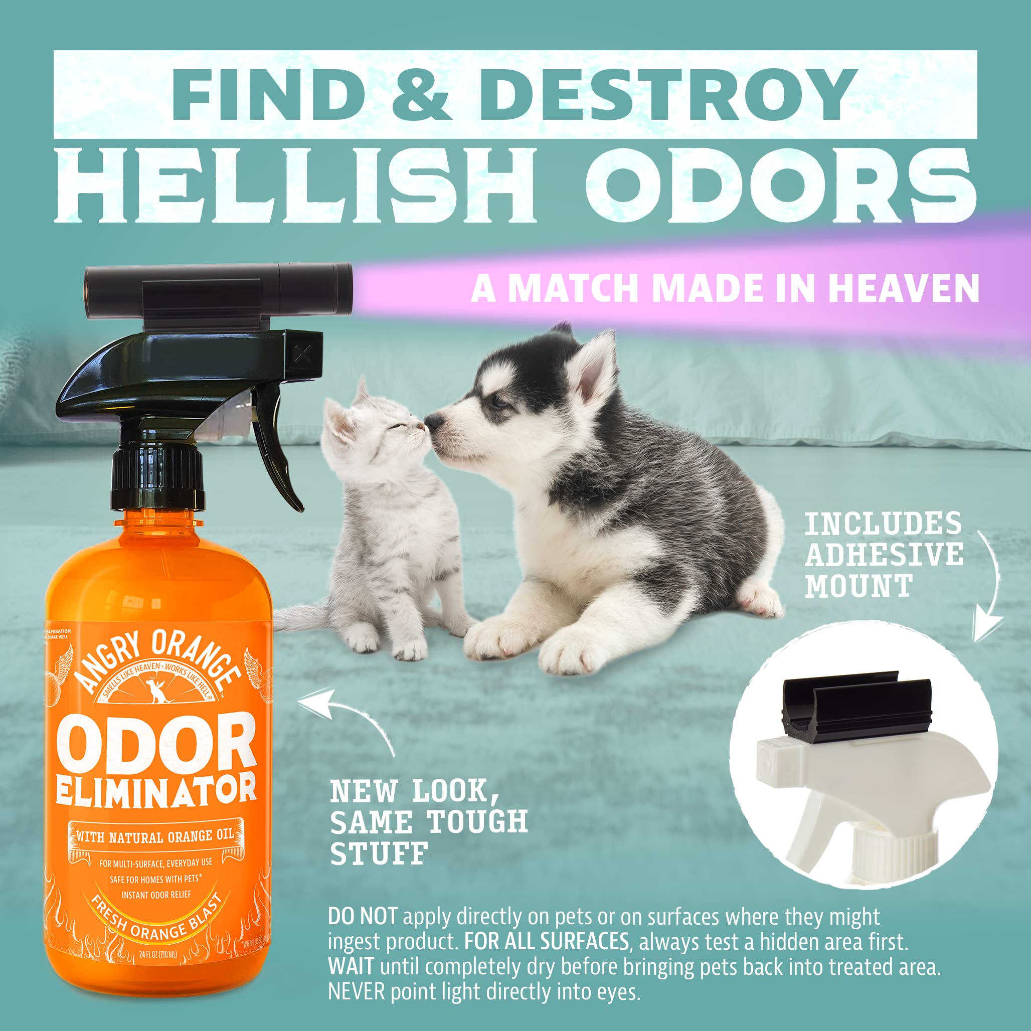 ANGRY ORANGE Pet Odor Eliminator - 24 Fl Oz Citrus Deodorizer with UV Flashlight for Dog & Cat Urine Smells on Carpet & Floors