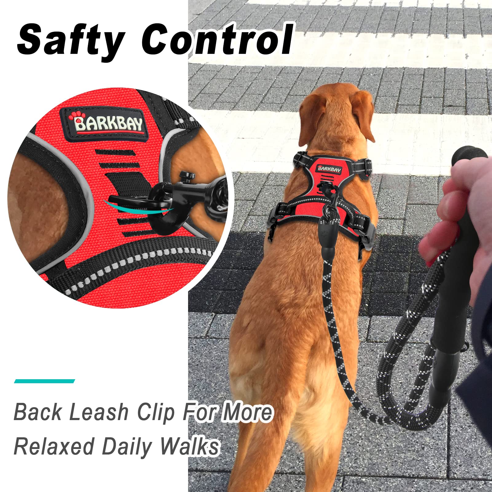 Barkbay No Pull Dog Harness Large Step In Reflective Dog Harness With Front Clip And Easy Control Handle For Walking Training Running(Red,L)