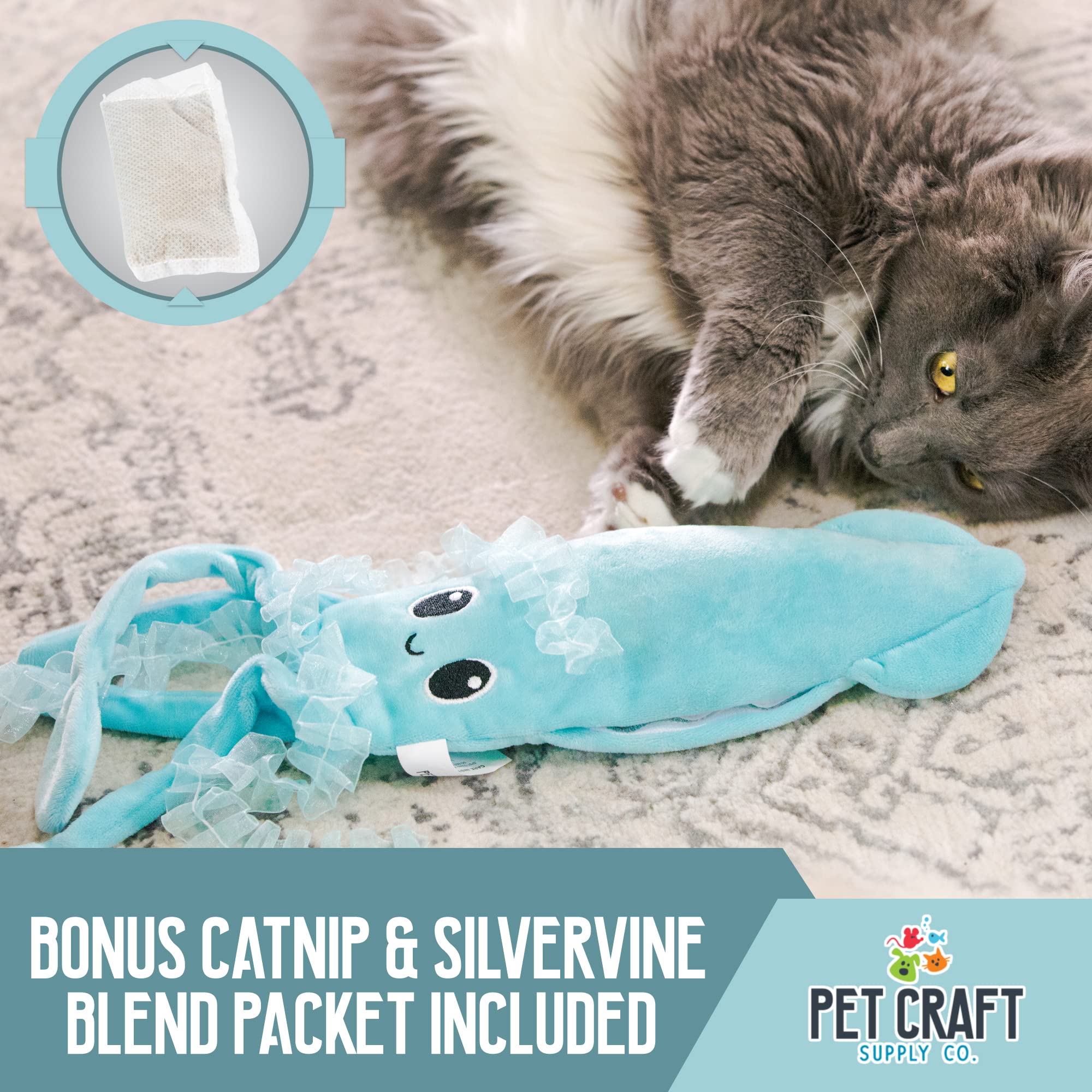 Pet Craft Supply Flipper Flopper Interactive Electric Realistic Flopping Wiggling Moving Fish Potent Catnip And Silvervine Cat Toy Sassy Squid, All Breed Sizes