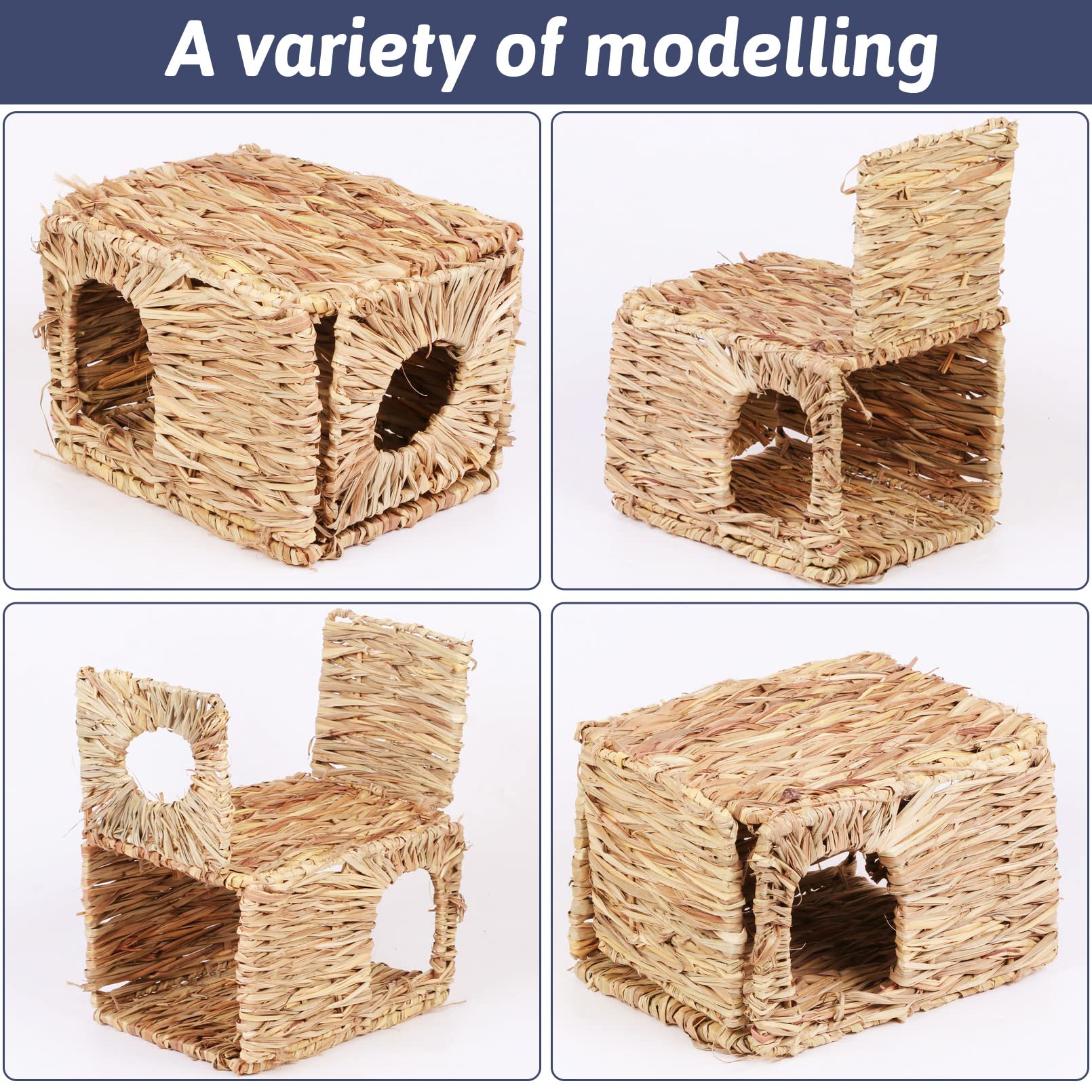 Hamiledyi 2 Pcs Grass House For Rabbit Natural Hand Woven Seagrass Play Hay Bed Foldable Woven Hideaway Hut Toy For Bunny Hamste