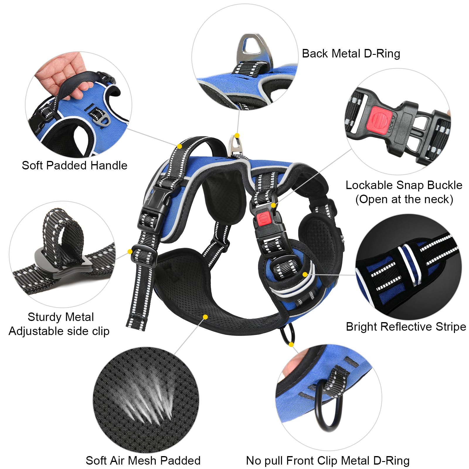 Timos Dog Harness for Medium Dogs, No Pull Service Vest with Reflective Strips and Control Handle,No Choke Dog Harness with 2 Me