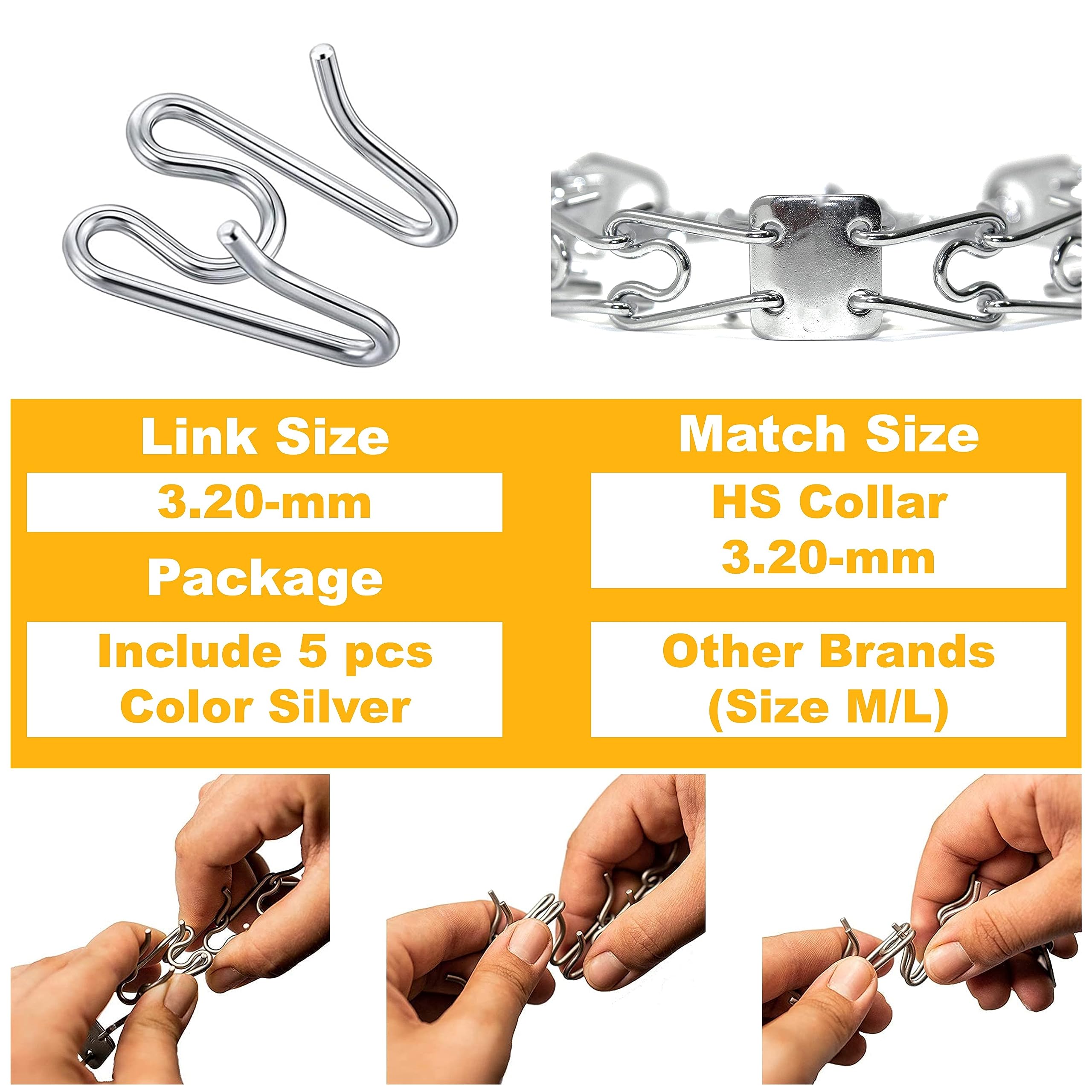 (5 Pack) Stainless Steel Prong Collar Links Designed for H. Sprenger 3.0/3.2mm CollarExtra Links, Silver