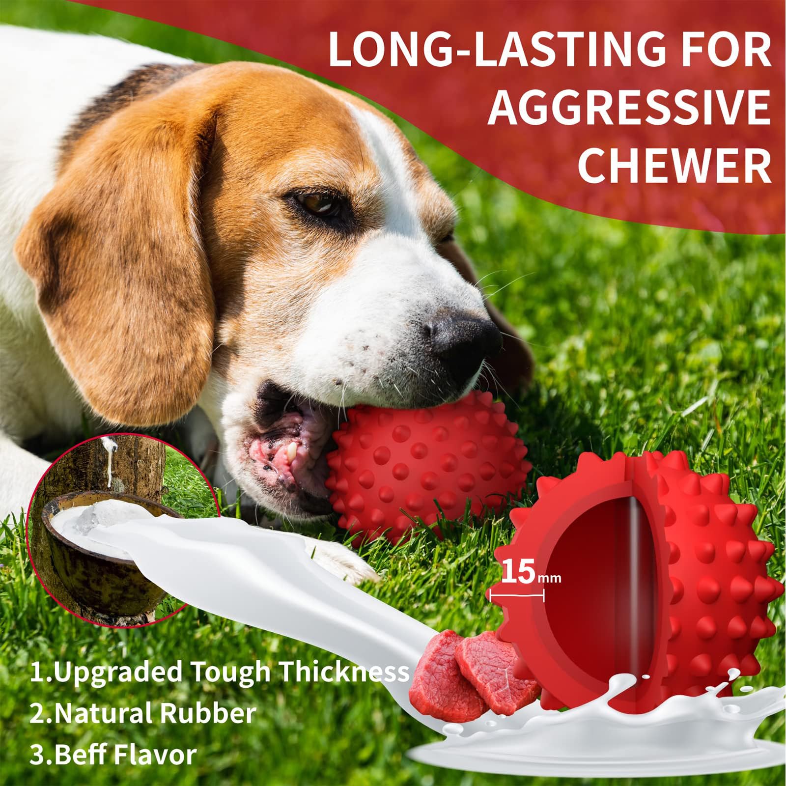 Apasiri Dog Balls Squeaky Dog Toys For Large Dogs, Dog Toys For Aggressive Chewers, Tough Spiky Dog Ball, Floatable Rubber Pet T