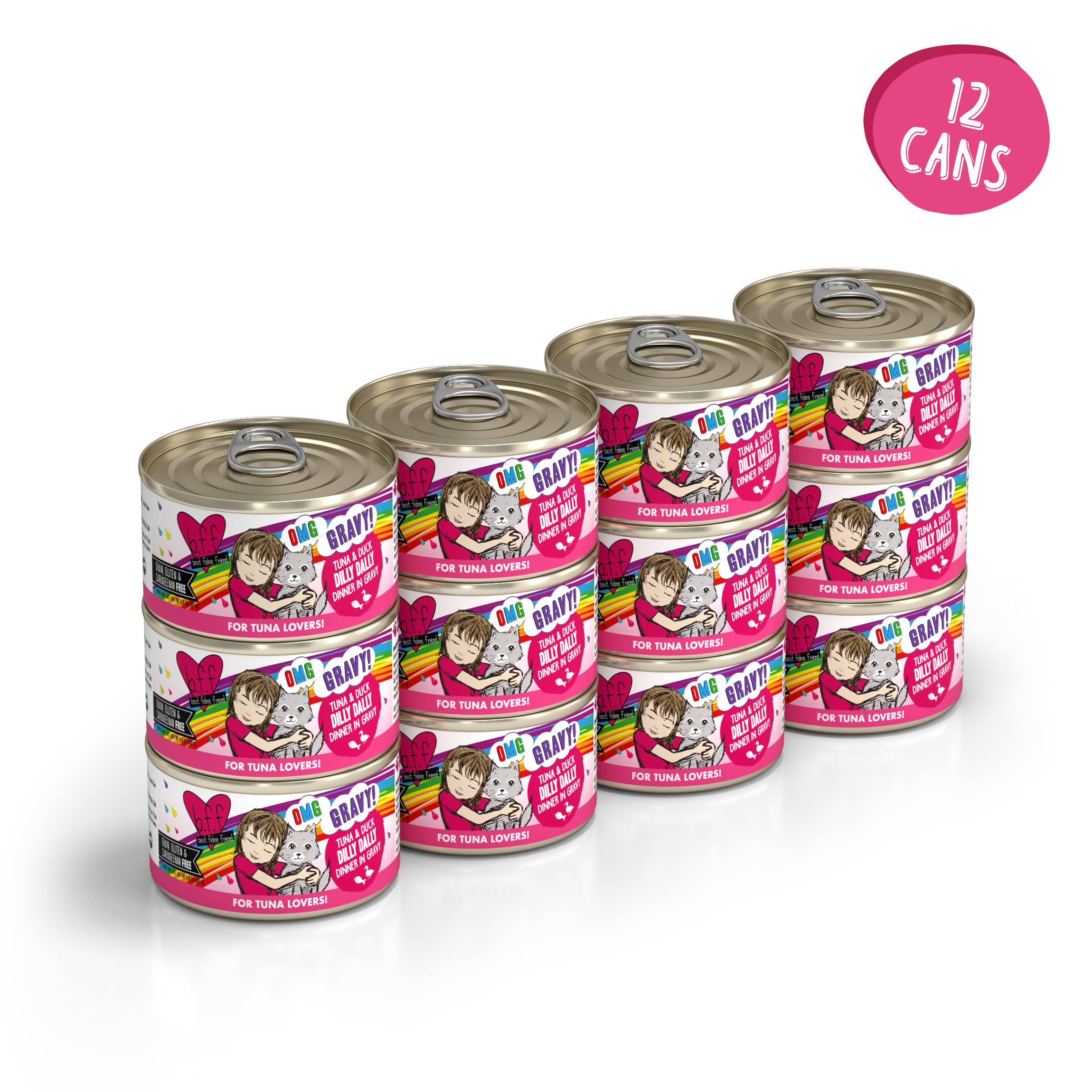 B.F.F. OMG - Best Feline Friend Oh My Gravy!, Tuna & Duck Dilly Dally with Tuna & Duck, 2.8oz Can (Pack of 12)
