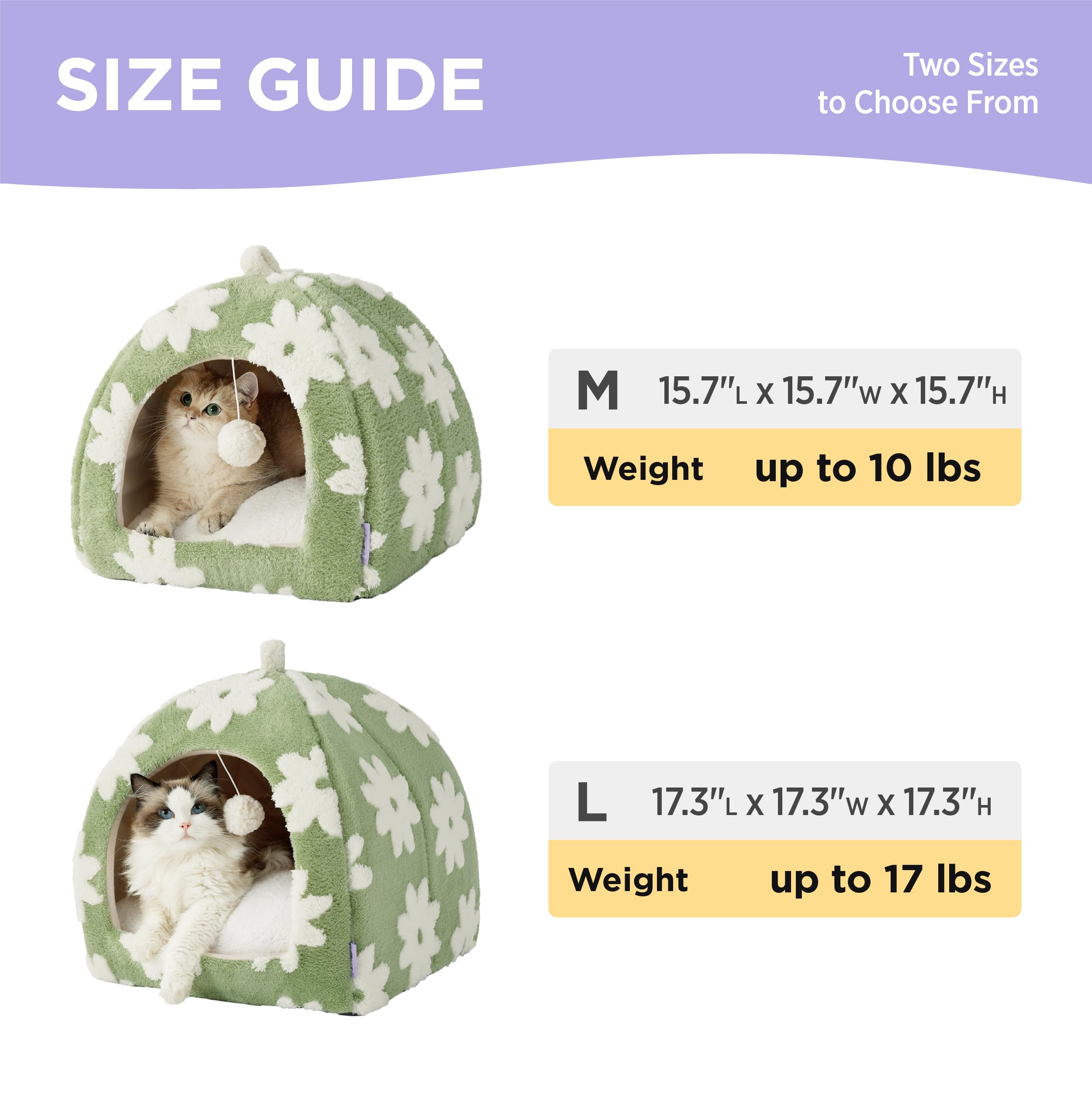 Lesure Cute Cat Beds For Indoor Cats - 2 In 1 Large Cat Cave Bed With Removable Washable Cushioned Pillow, Cozy Kitten Tent With