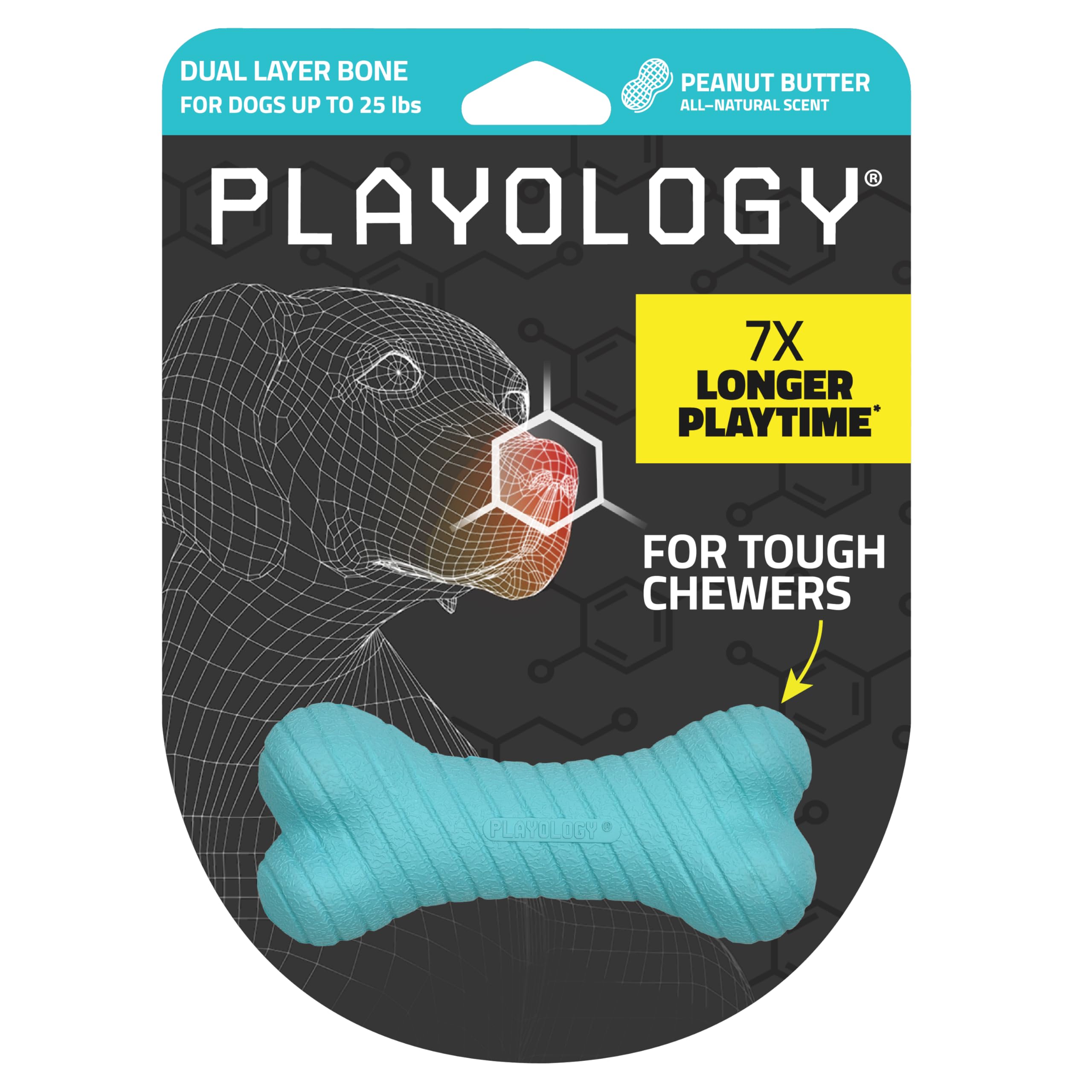 Playology Dual Layer Bone Toy For Small Dogs - Engaging All-Natural Peanut Butter Scented Durable Dog Chew Toy For Heavy Chewers