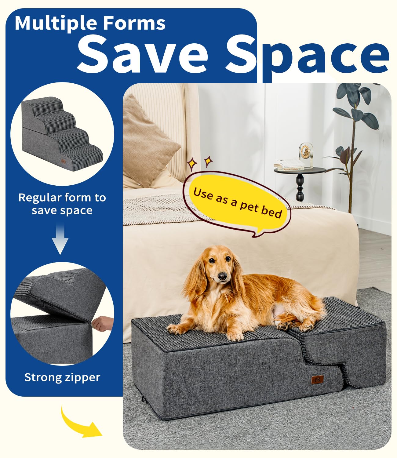 Abcpet Dog Step For Bed, Dog Stair 4-Step 35D Pet Stair 19.7'' H For High Bed Or Sofa Non-Slip Balanced Pet Step Indoor, Grey