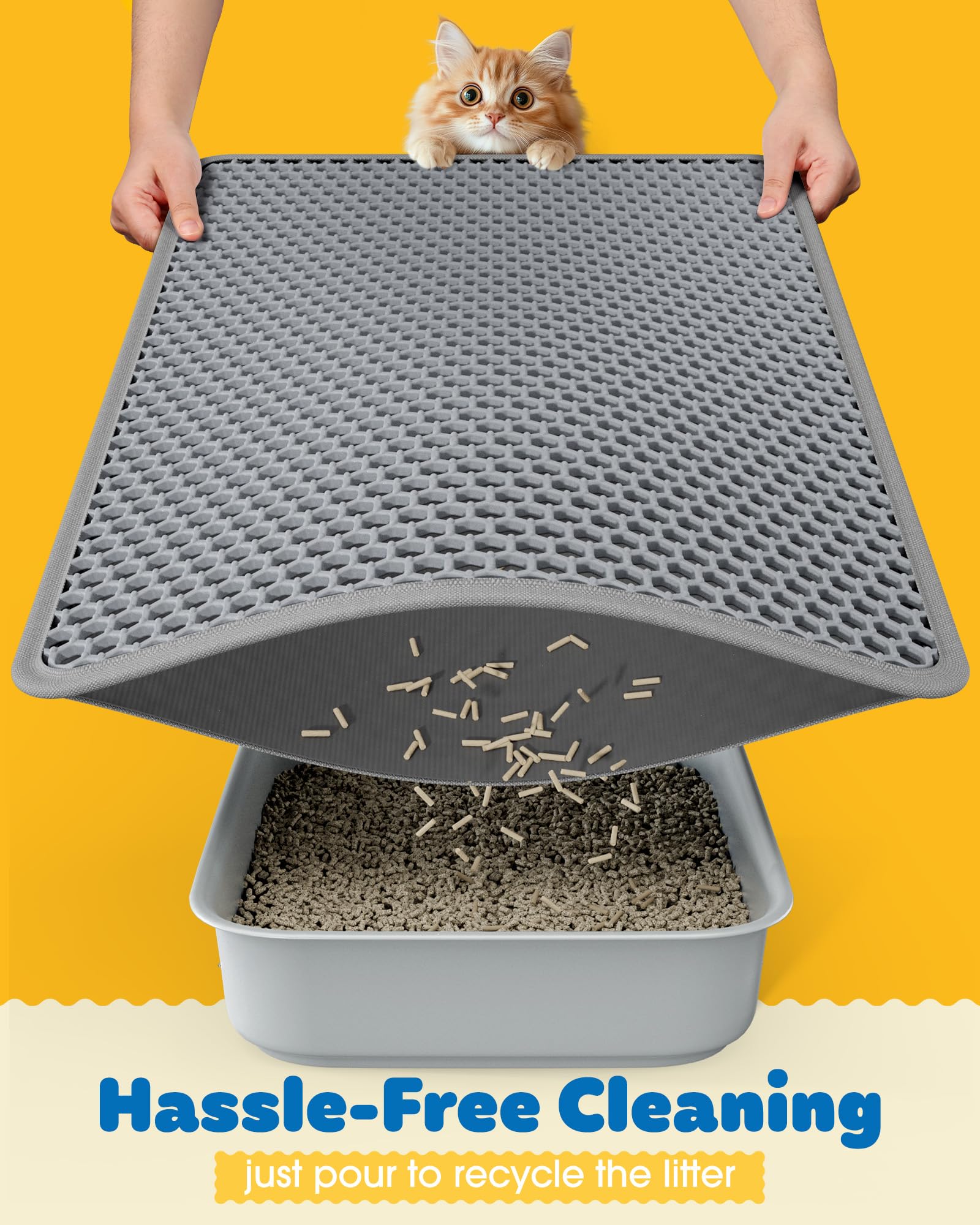 Cat Litter Mat - 23.2'' X 29.1'' Large Litter Trapping Mat, Easy To Clean Litter Box Mat, Waterproof, Urine-Proof, Non-Slip Kitty Litter Mats For Floor, Grey
