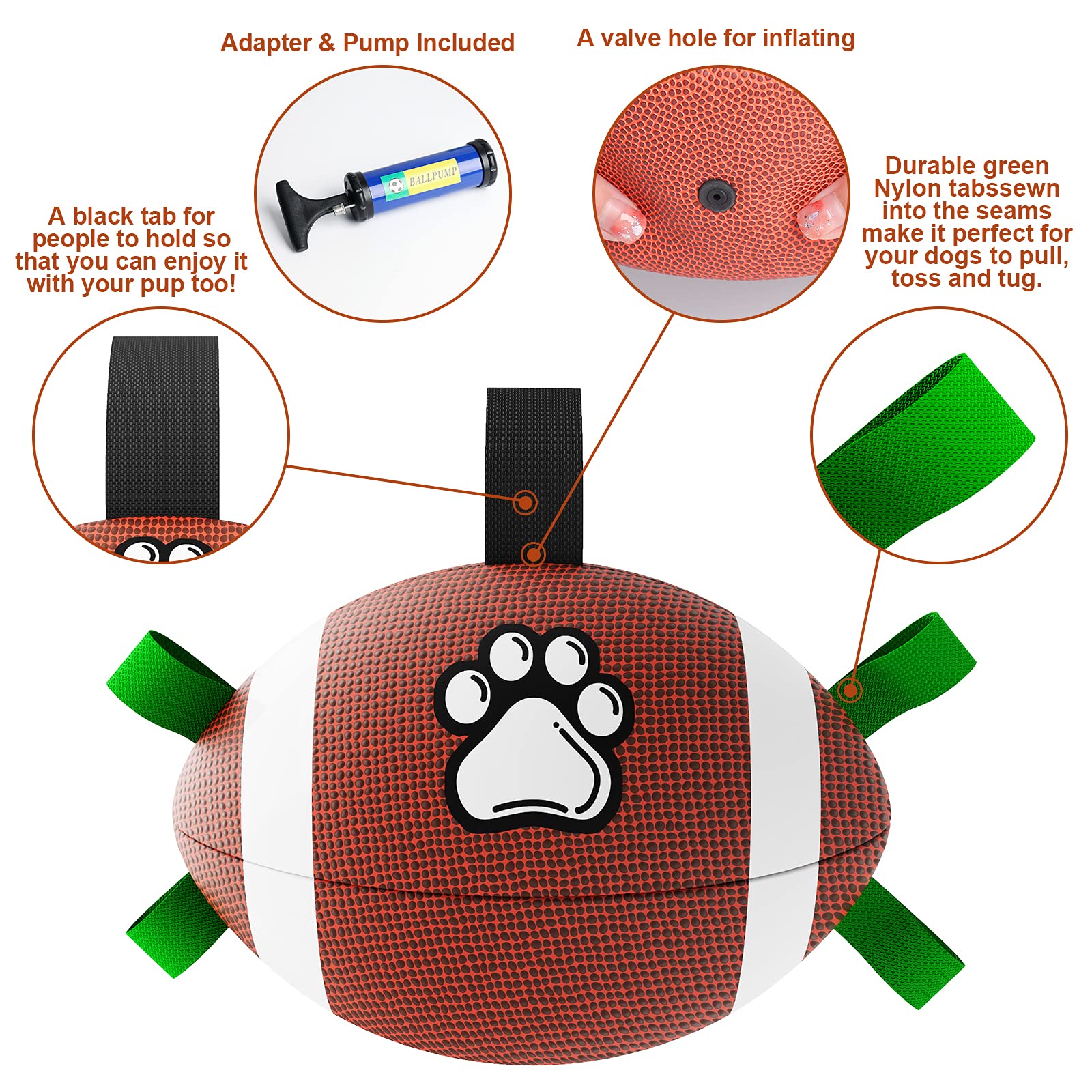 Qdan Dog Toys Football, Interactive Dog Toys For Tug Of War,Superbowl Football Party Decorations Favor, Dog Water Toy, Durable Dog Balls For Small & Medium Dogs(8 Inch)