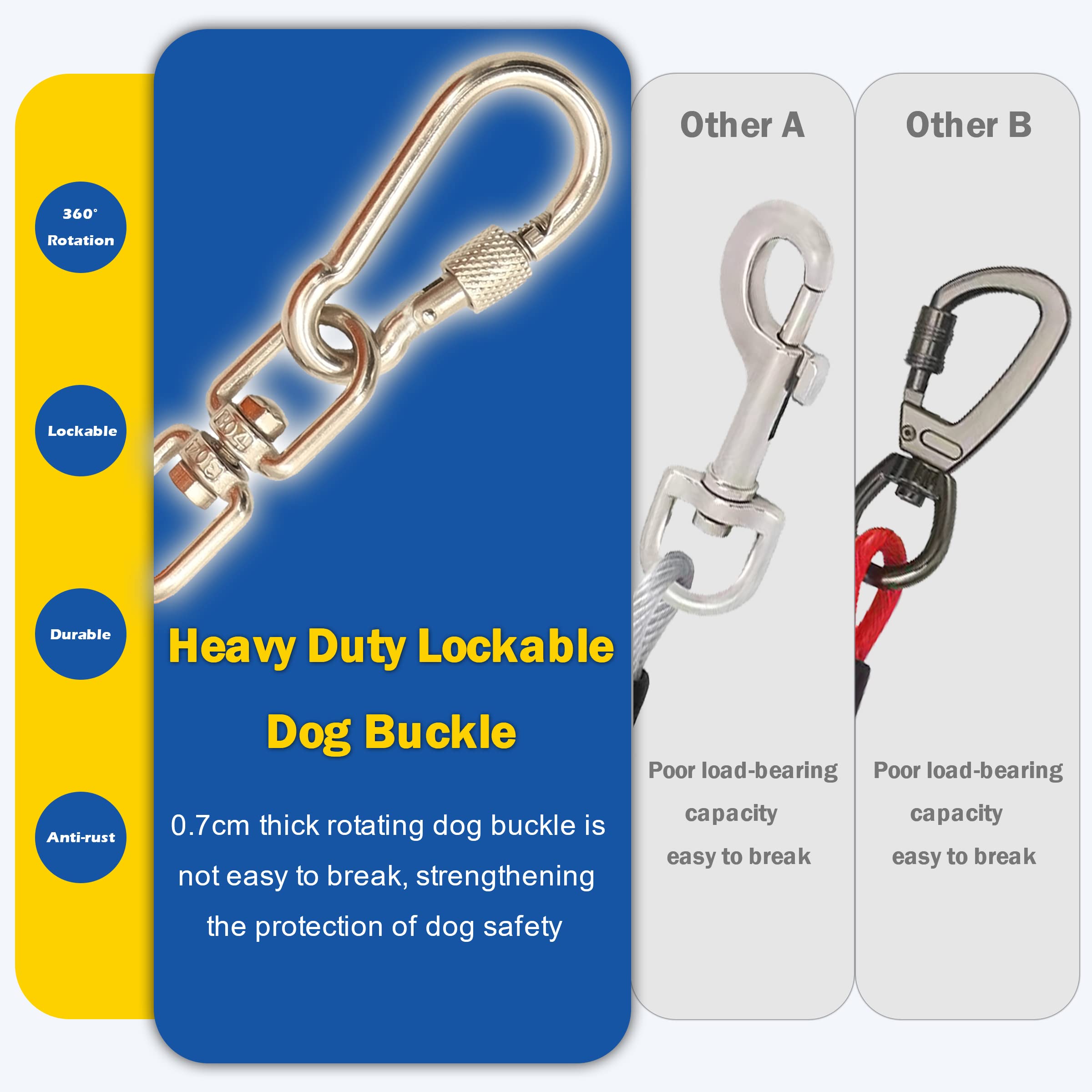 Myaxbd 15Ft Heavy Duty Tie Out Cable - Chew-Proof Long Dog Leash, Durable Dog Chain & Lead For Large Dogs, Outdoor Yard & Campin