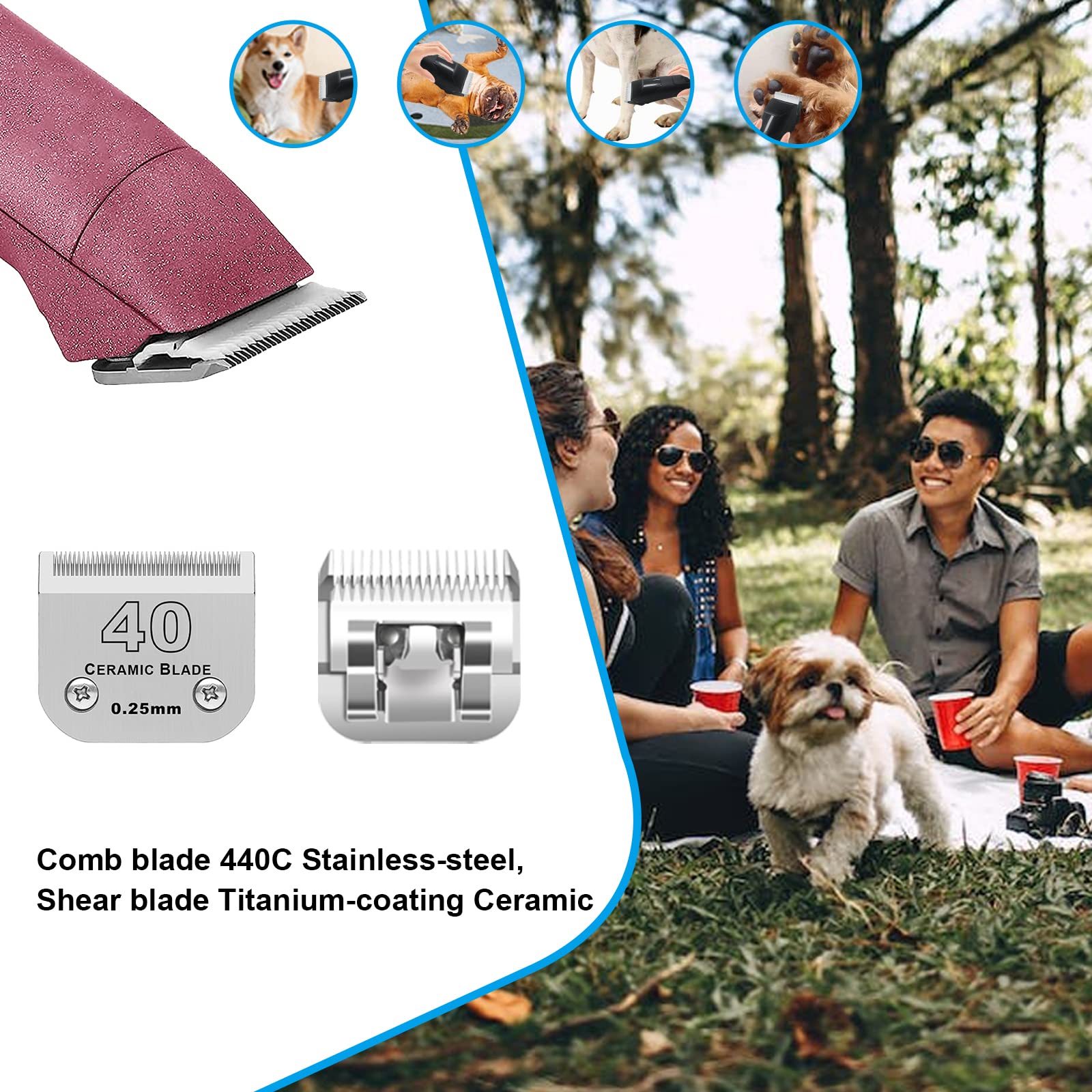 Dodaer 3 Pack 40# Detachable Pet Dog Grooming Ceramic Blades,Compatible With Andis,Oster A5,Wahl Km-10 Series,Size #40 Blade 1/1