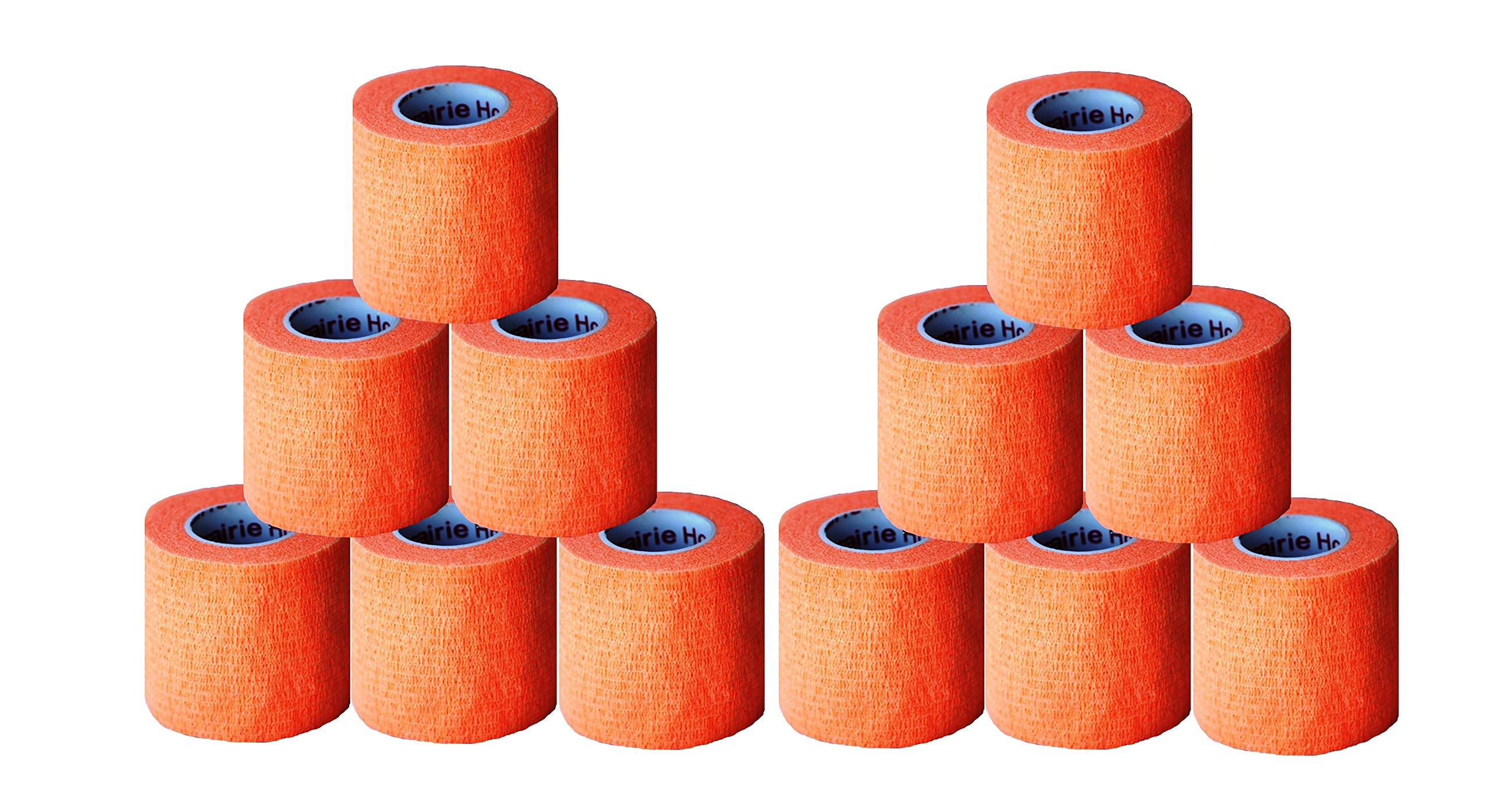 2 Inch Vet Wrap Tape Bulk (Orange) (Pack of 12) Self Adhesive Adherent Adhering Flex Bandage Grip Roll for Dog Cat Pet Horse
