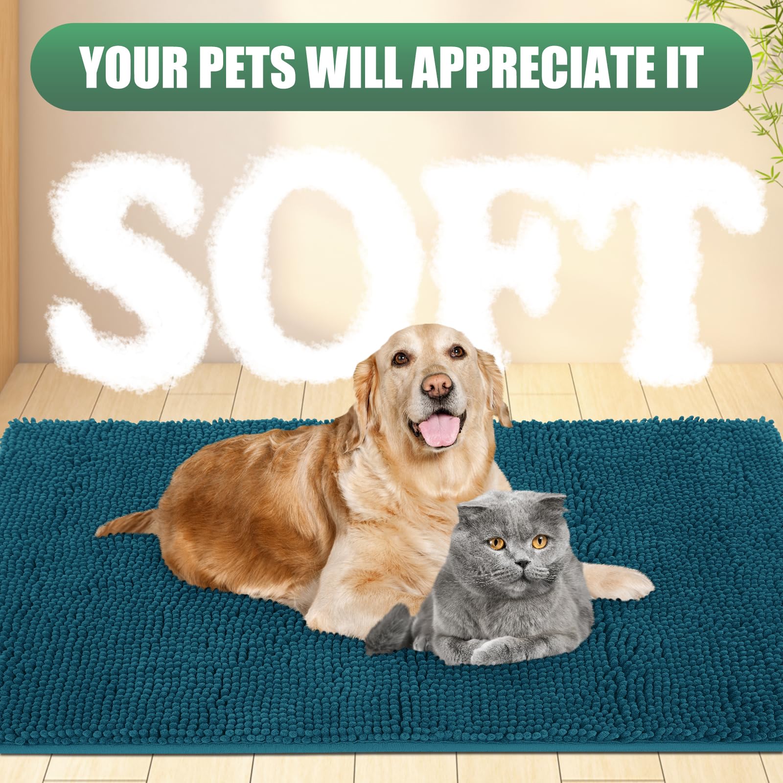 IM HOME Durable Chenille Absorbent Outdoor Doormat 25 x 71, Muddy Washable Door Mats for Dog Non Slip Heavy Indoor Doormat Soft