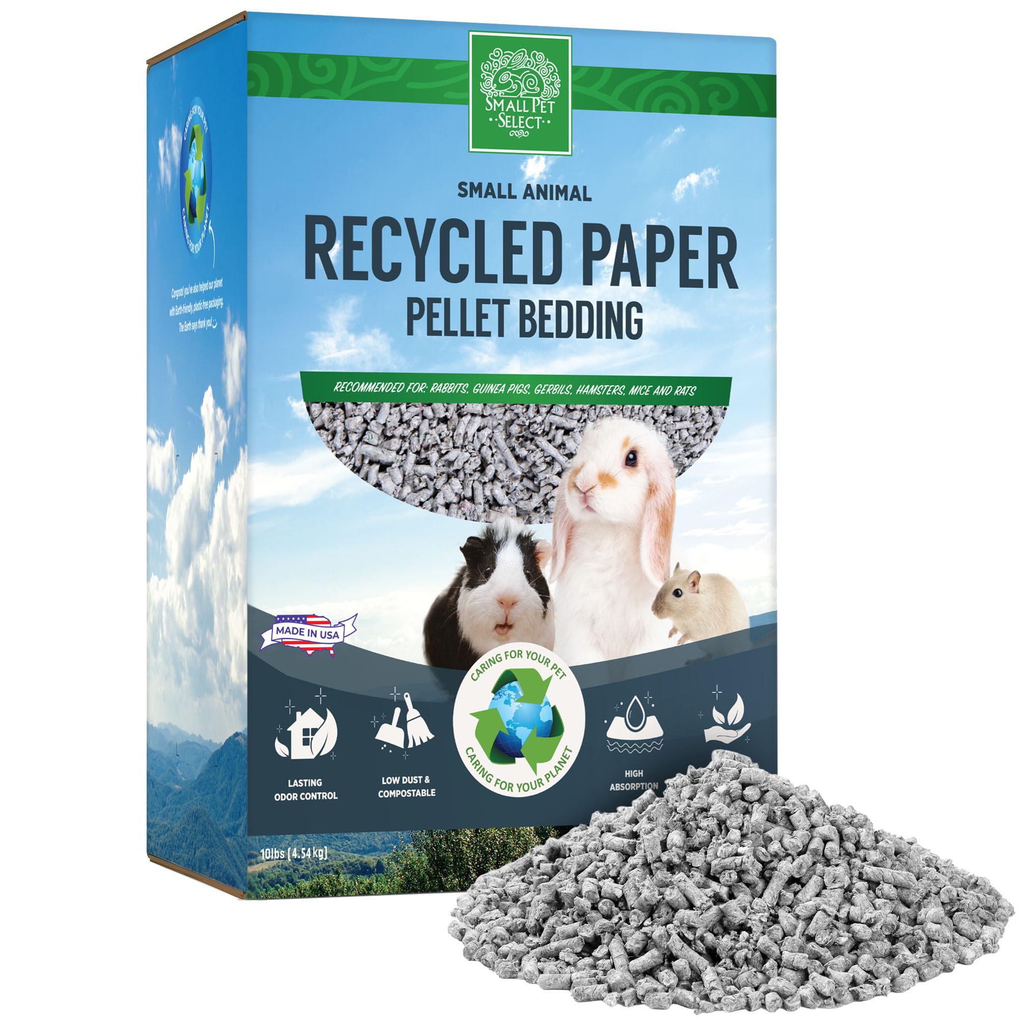 Small Pet Select- Small Animal Pelleted Paper Bedding for Rabbits, Guinea Pigs, and Other Small Animals, 10lb