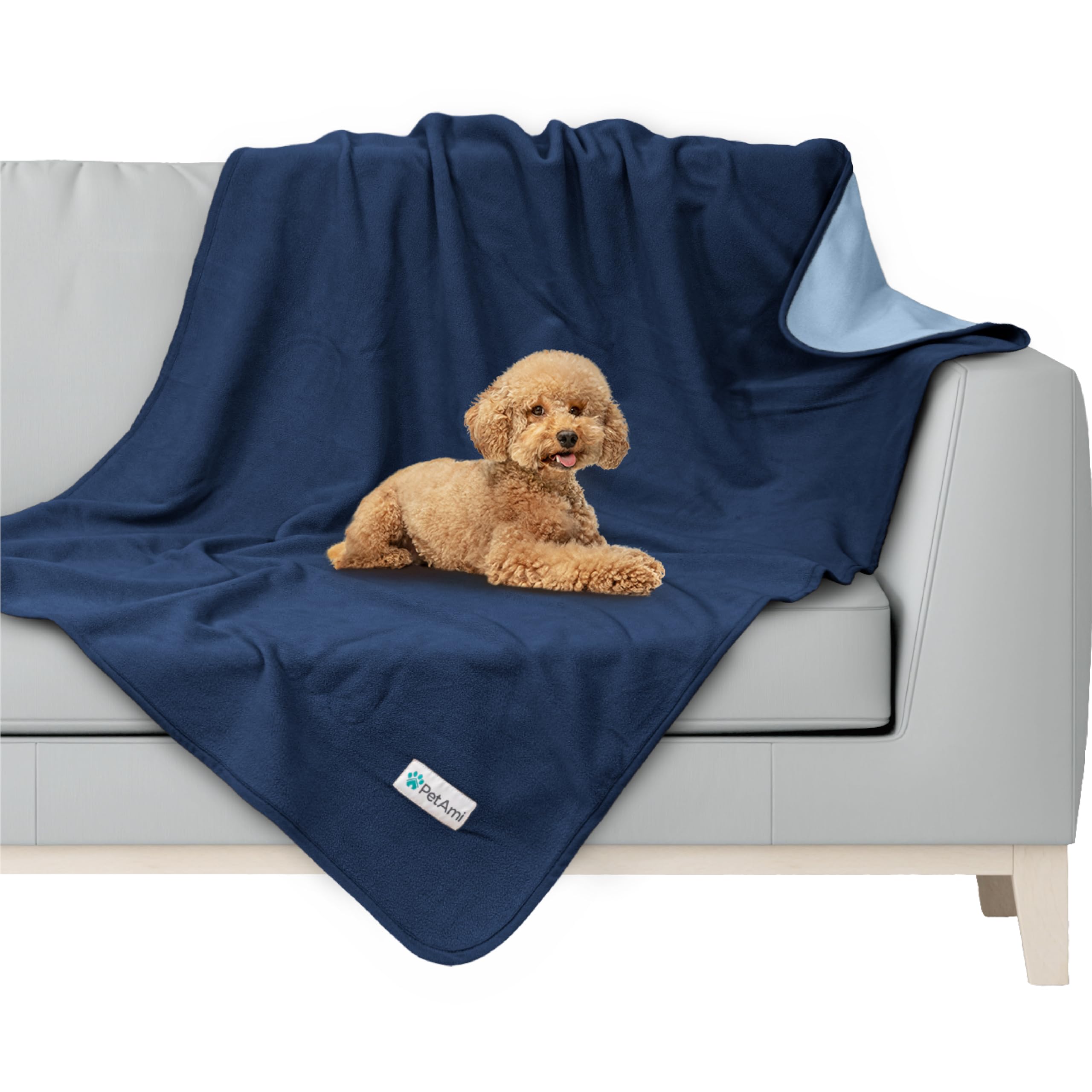 Petami Waterproof Dog Blanket For Medium Large Pets Dogs Cats, Pet Couch Cover Protector For Furniture, Reversible Washable Soft Fleece Cat Blanket For Bed Couch Sofa, 40X60 (Navy/Blue)