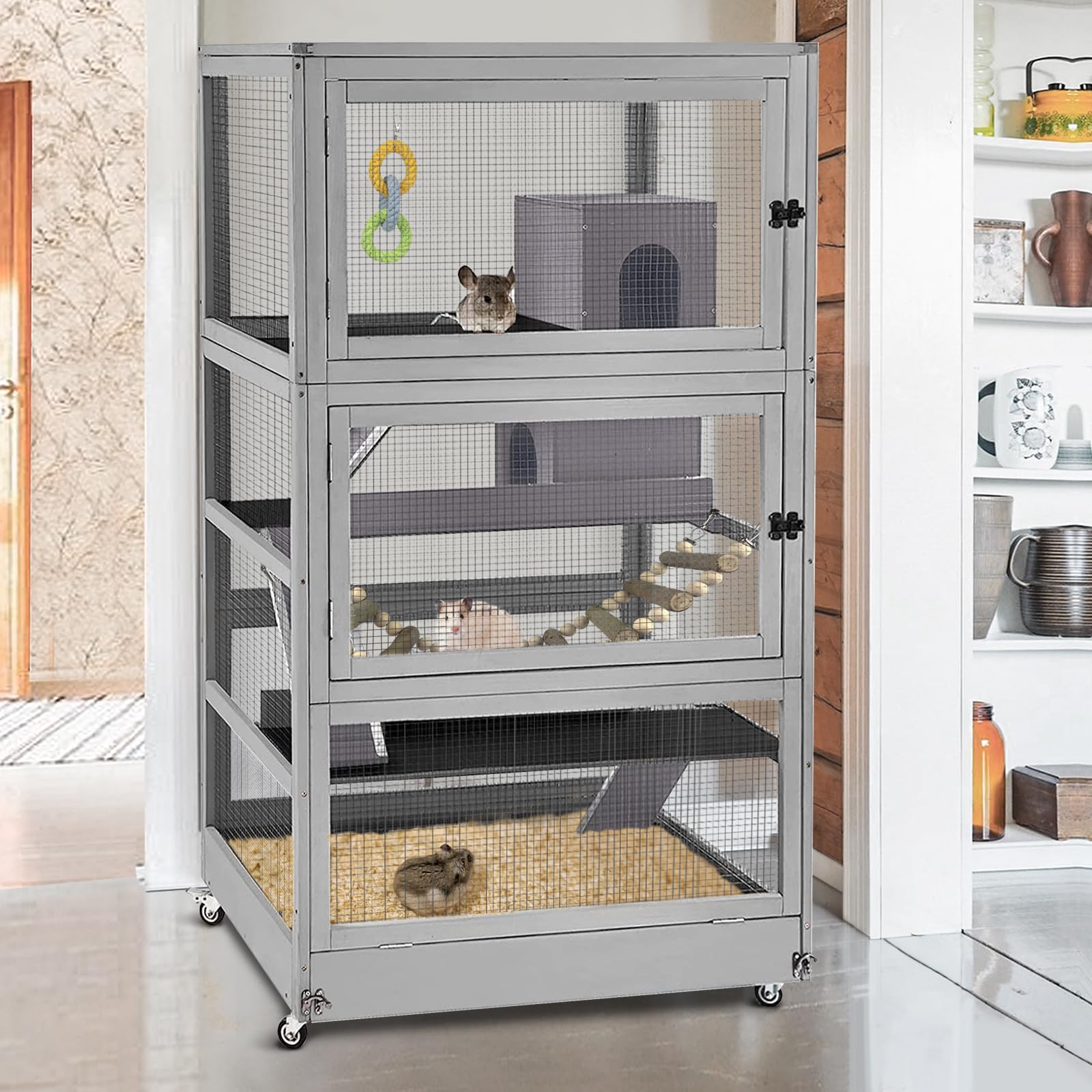 Gutinneen Large Critter Nation Cage For Chinchilla Ferret Rat Squirrel Lizard Chameleon Small Animal, Anti-Chewing, Movable