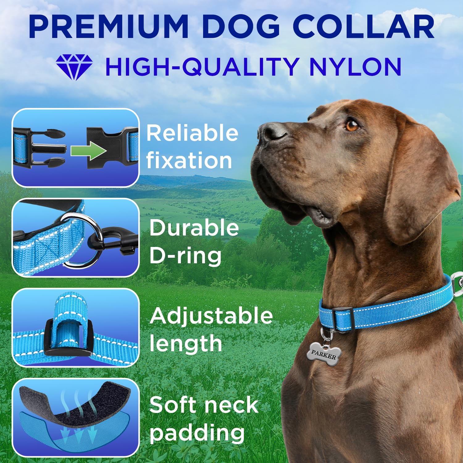 Teceum Reflective Pet Collar - Sky Blue - Xxs - Extra Soft Padding - Basic Nylon Dog Collar - Quick Release Buckle - Fits Small,